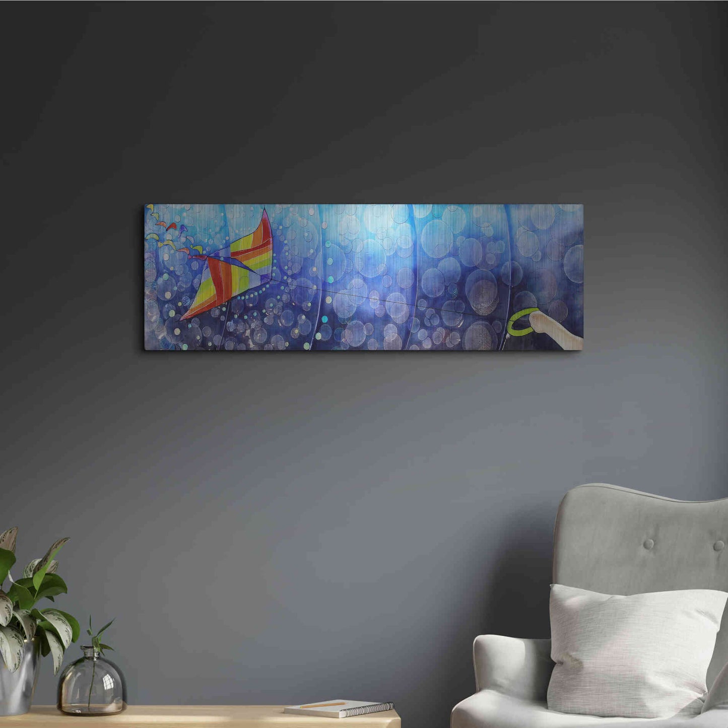 Luxe Metal Art 'Air' by Rita Shimelfarb, Metal Wall Art,36x12