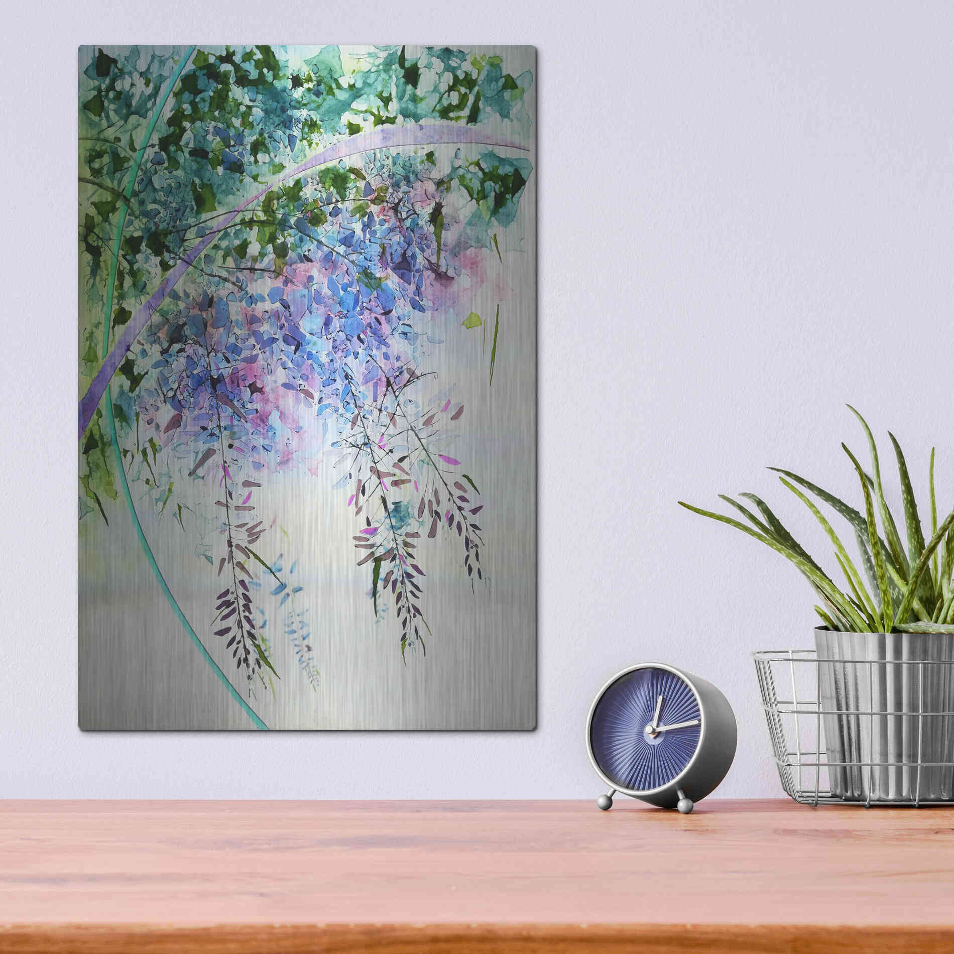 Luxe Metal Art 'Wisteria' by Rita Shimelfarb, Metal Wall Art,12x16