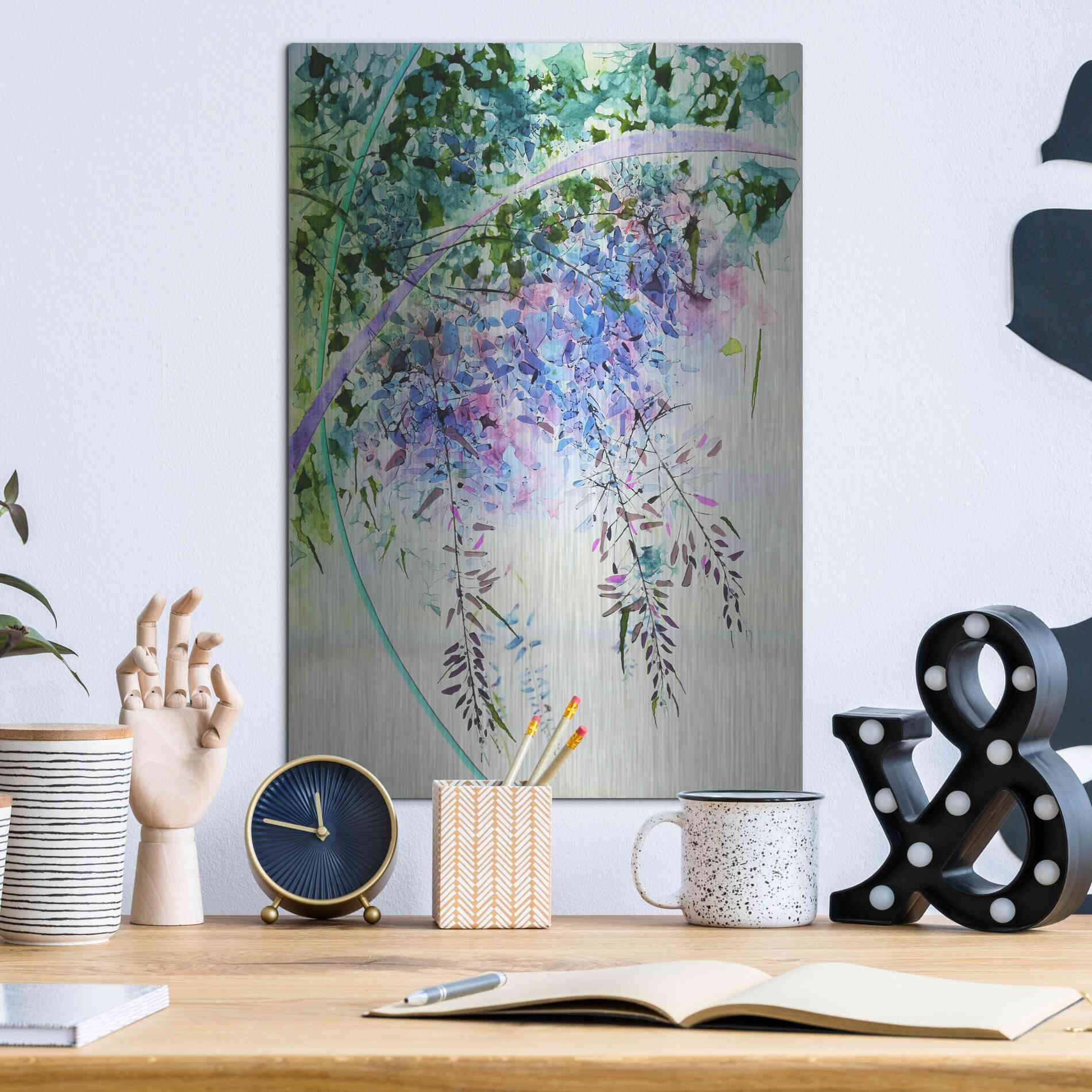 Luxe Metal Art 'Wisteria' by Rita Shimelfarb, Metal Wall Art,12x16