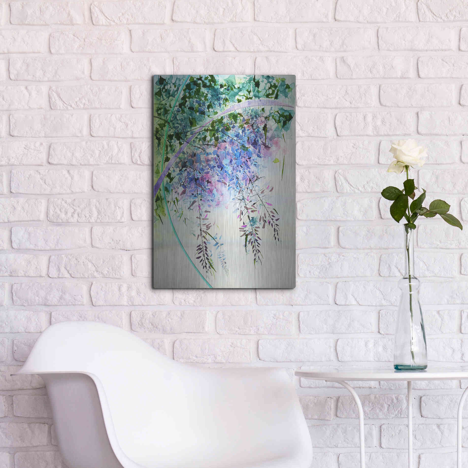 Luxe Metal Art 'Wisteria' by Rita Shimelfarb, Metal Wall Art,16x24