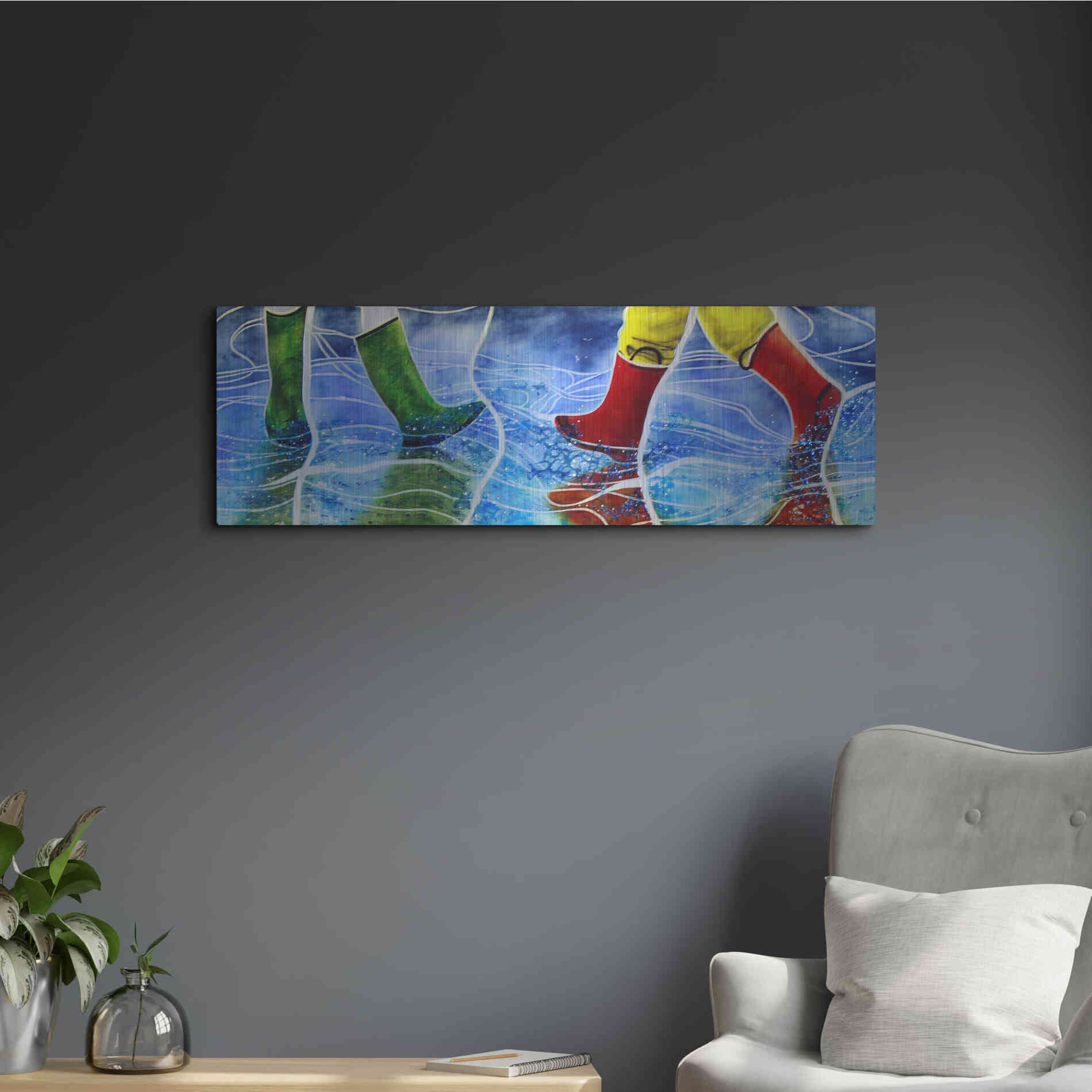 Luxe Metal Art 'Water' by Rita Shimelfarb, Metal Wall Art,36x12