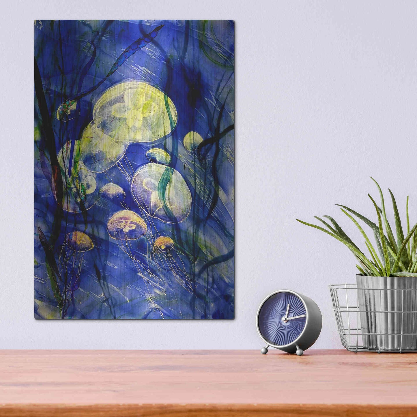 Luxe Metal Art 'Swimming With The Jellies' by Rita Shimelfarb, Metal Wall Art,12x16