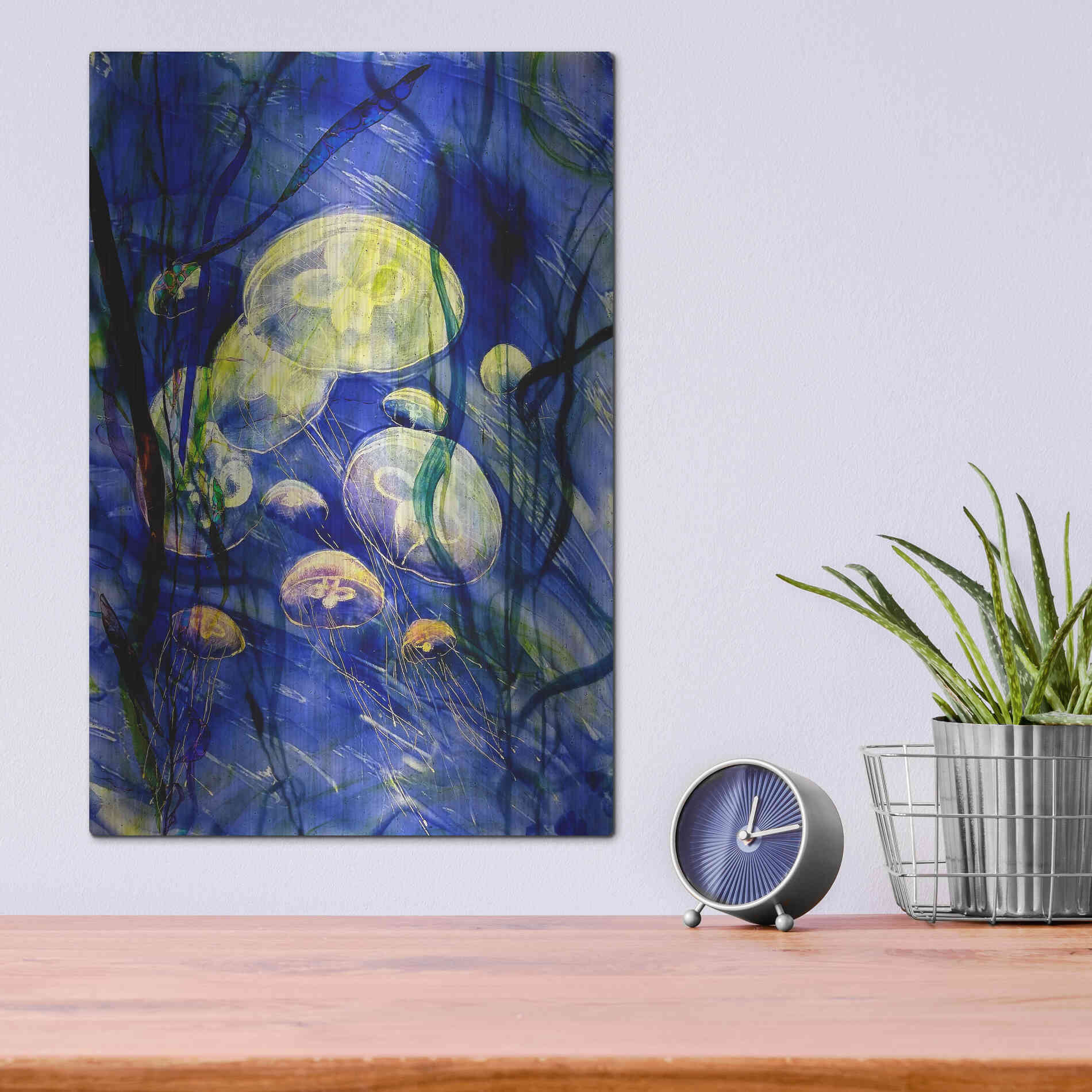 Luxe Metal Art 'Swimming With The Jellies' by Rita Shimelfarb, Metal Wall Art,12x16