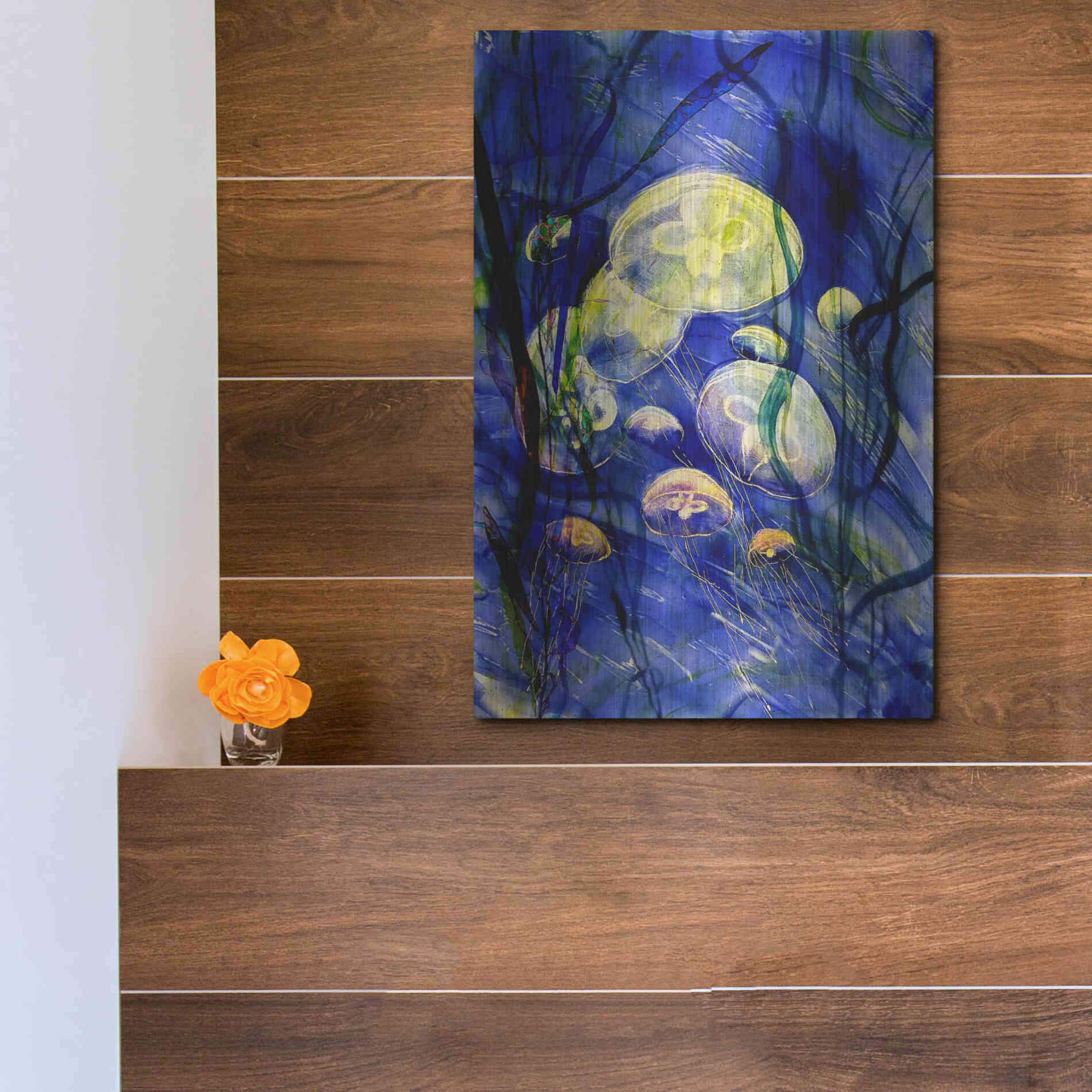 Luxe Metal Art 'Swimming With The Jellies' by Rita Shimelfarb, Metal Wall Art,12x16