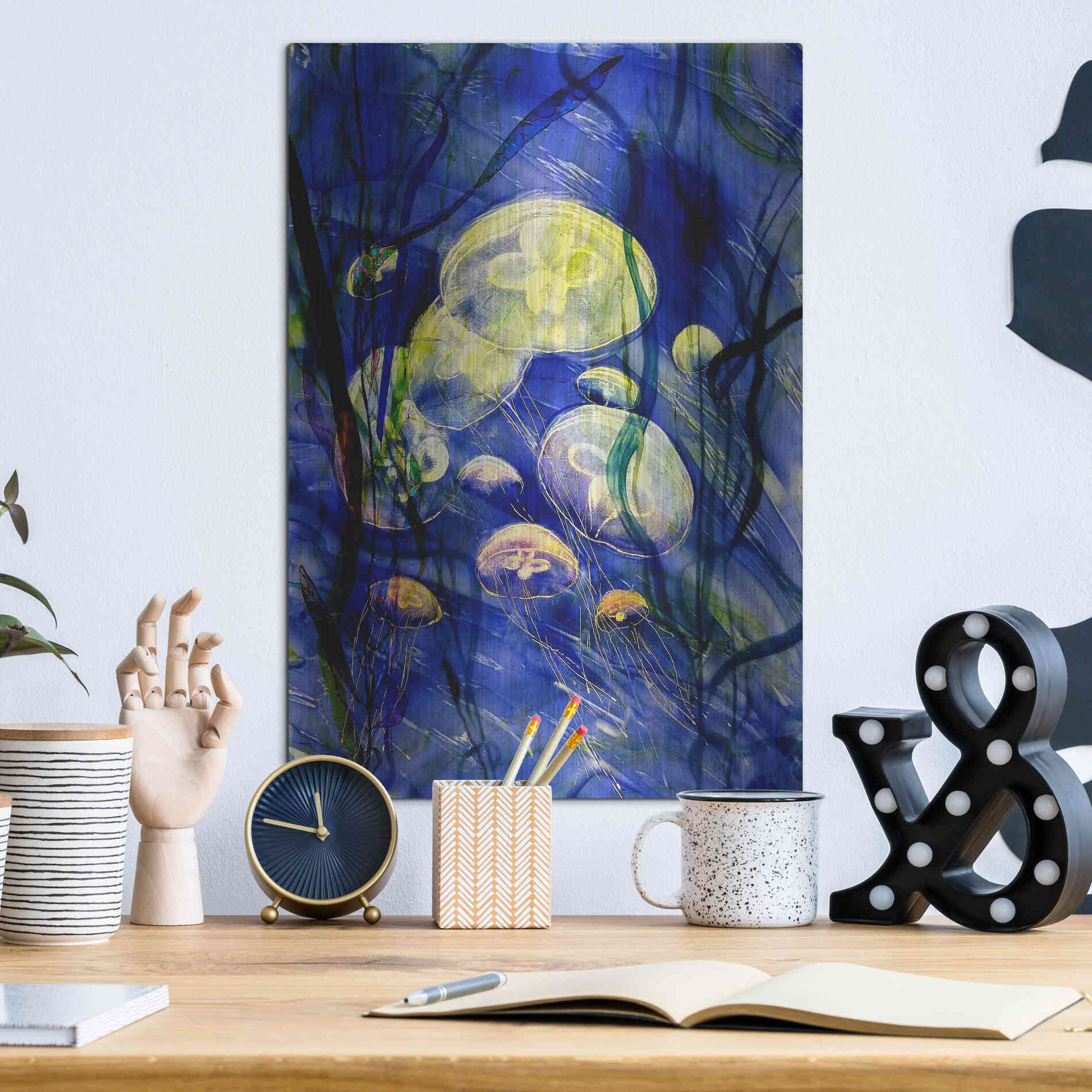 Luxe Metal Art 'Swimming With The Jellies' by Rita Shimelfarb, Metal Wall Art,12x16