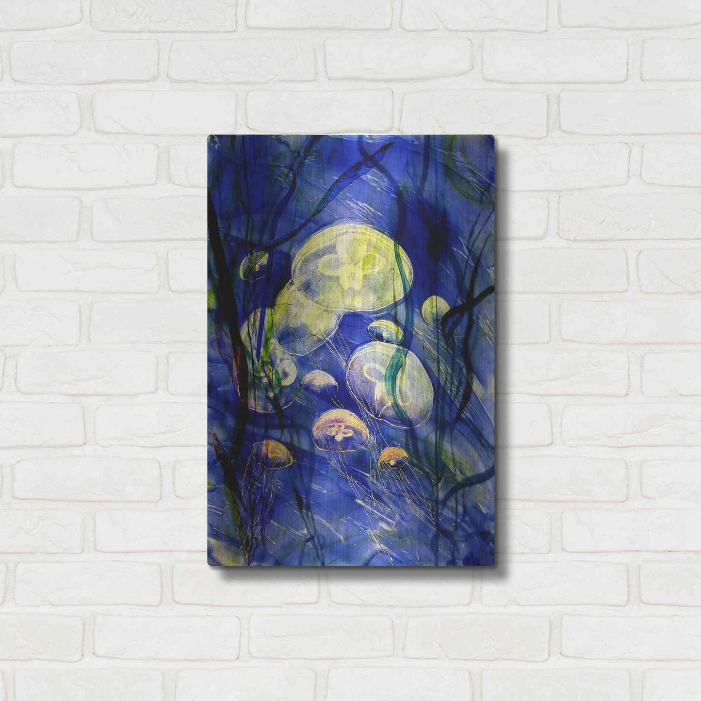 Luxe Metal Art 'Swimming With The Jellies' by Rita Shimelfarb, Metal Wall Art,16x24