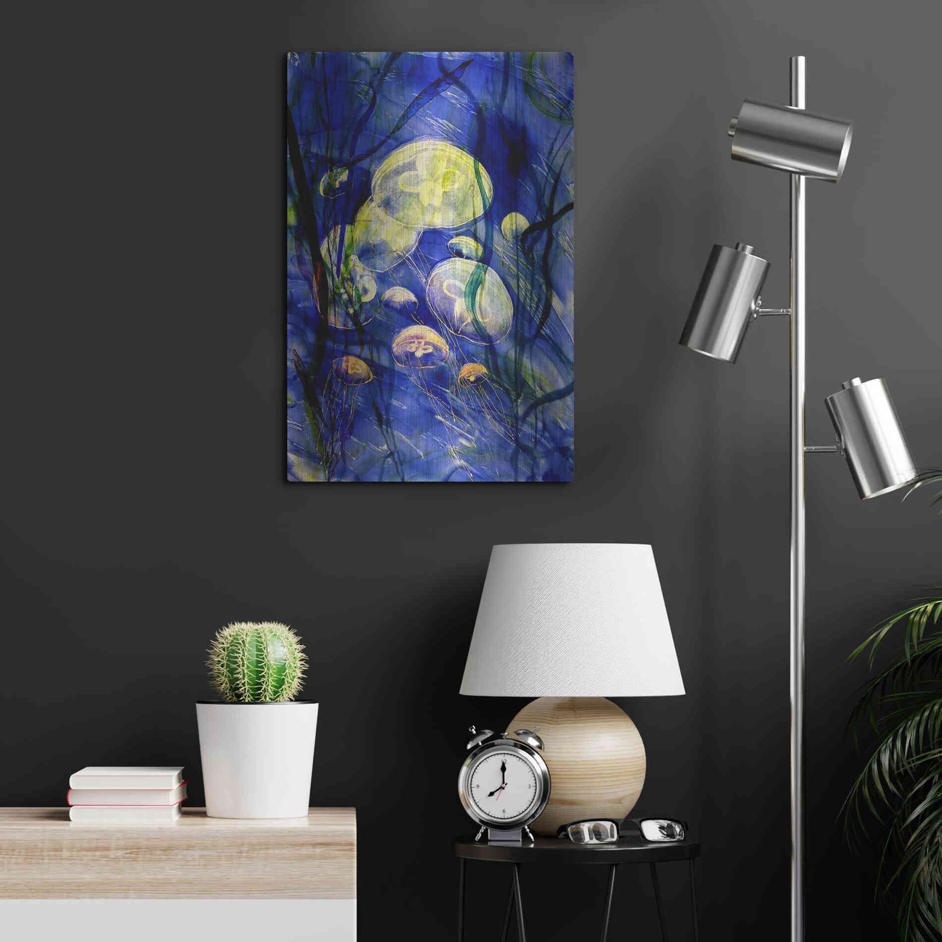 Luxe Metal Art 'Swimming With The Jellies' by Rita Shimelfarb, Metal Wall Art,16x24