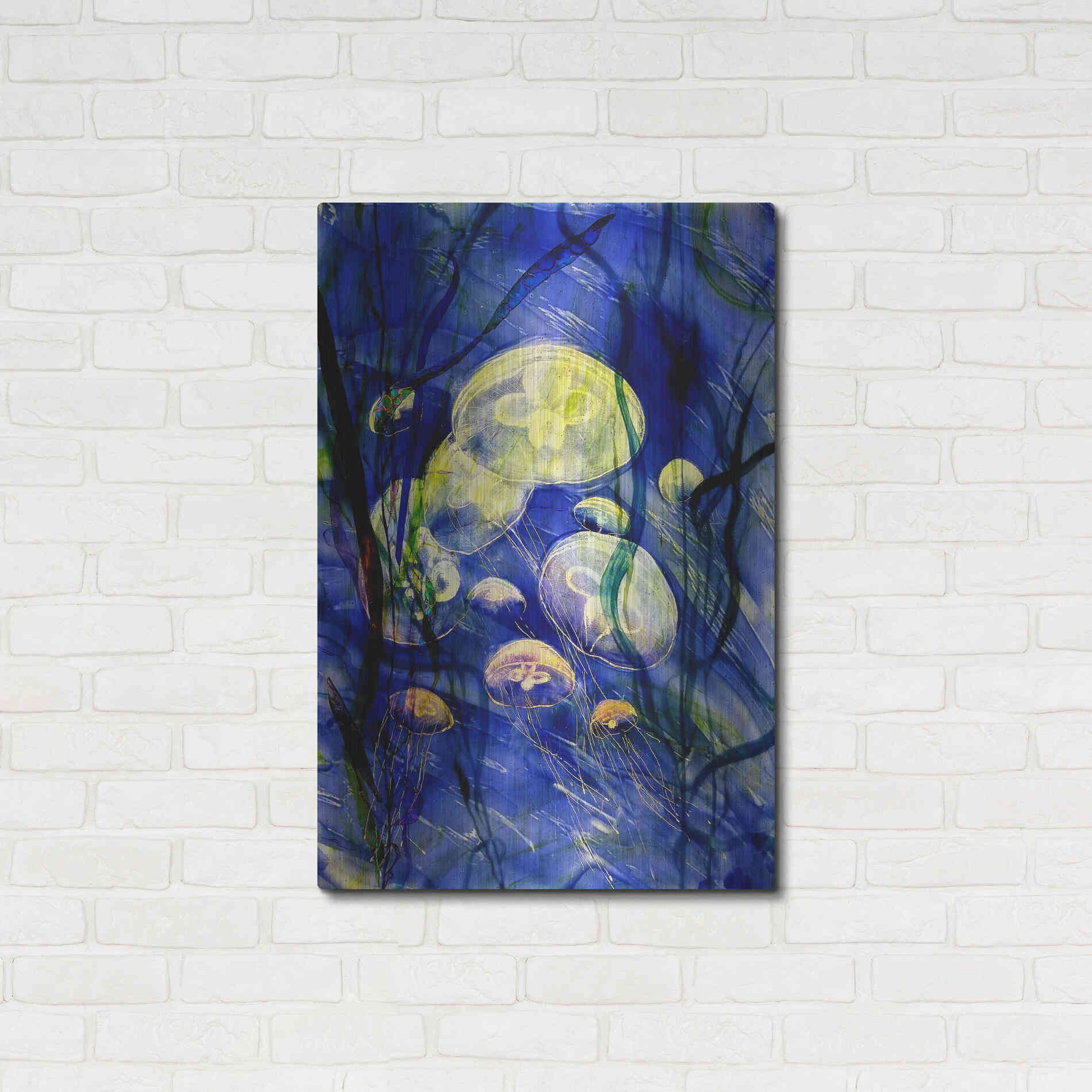 Luxe Metal Art 'Swimming With The Jellies' by Rita Shimelfarb, Metal Wall Art,24x36