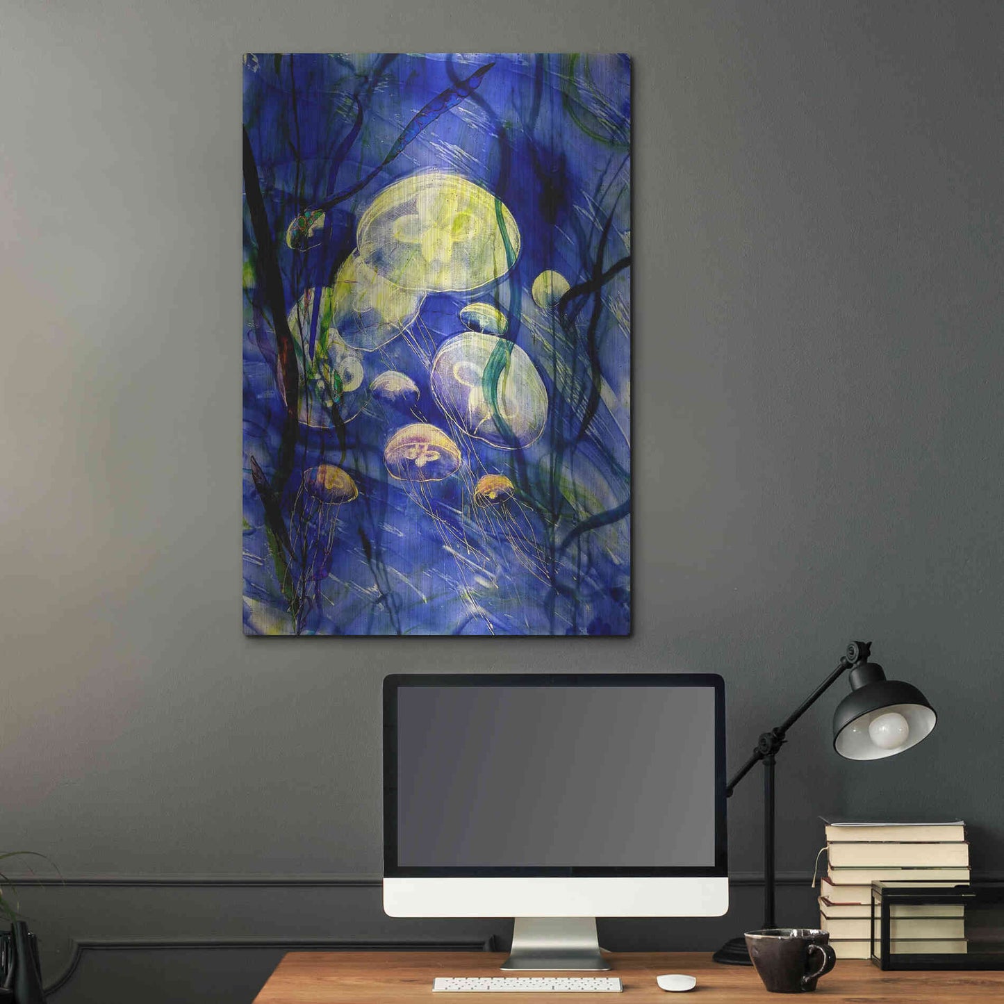 Luxe Metal Art 'Swimming With The Jellies' by Rita Shimelfarb, Metal Wall Art,24x36