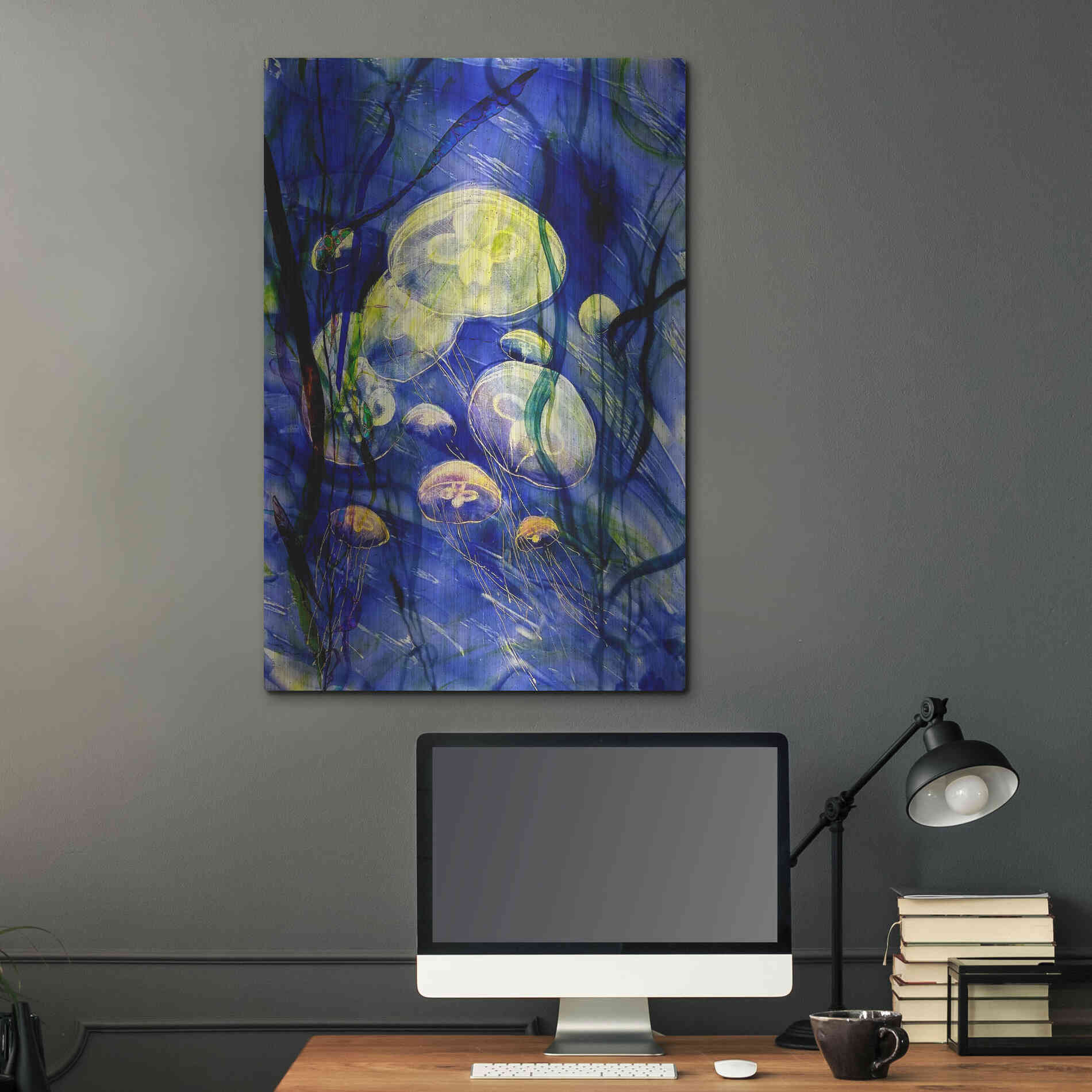 Luxe Metal Art 'Swimming With The Jellies' by Rita Shimelfarb, Metal Wall Art,24x36