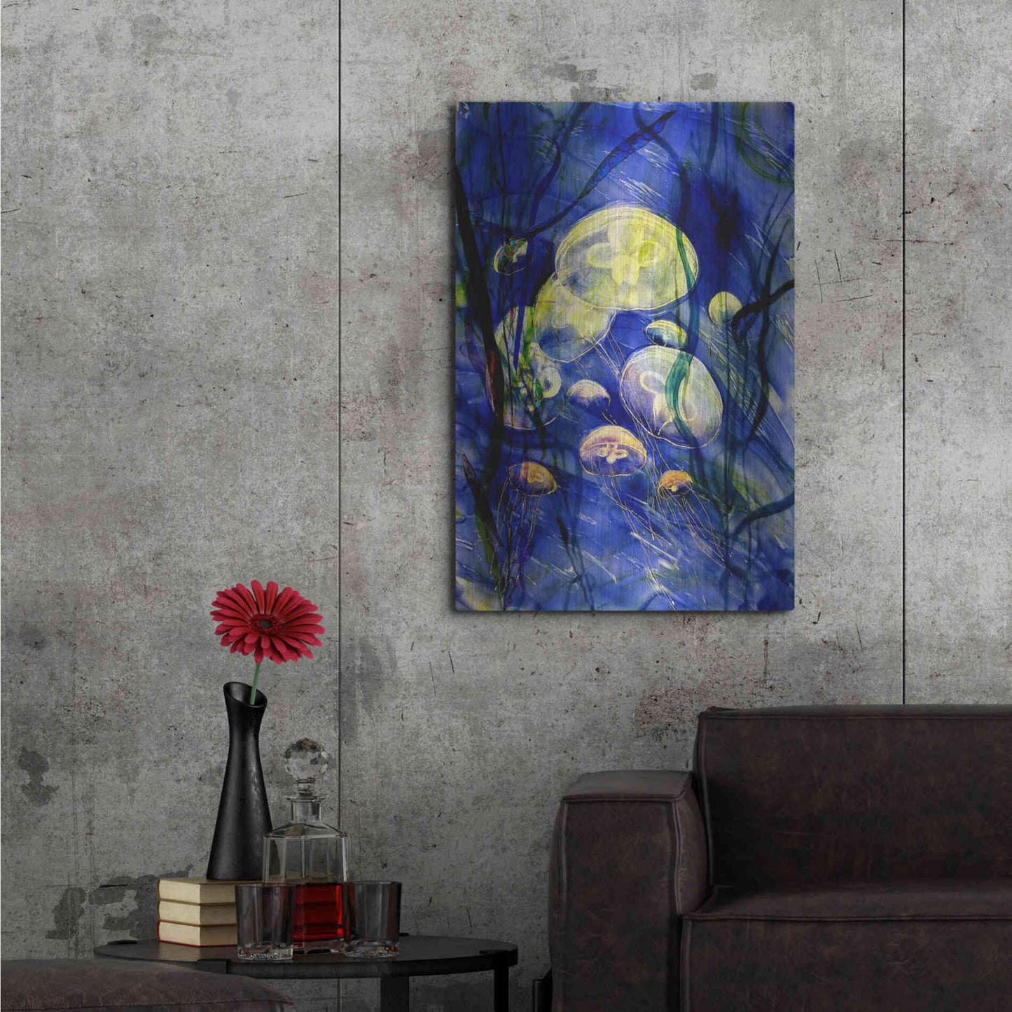 Luxe Metal Art 'Swimming With The Jellies' by Rita Shimelfarb, Metal Wall Art,24x36