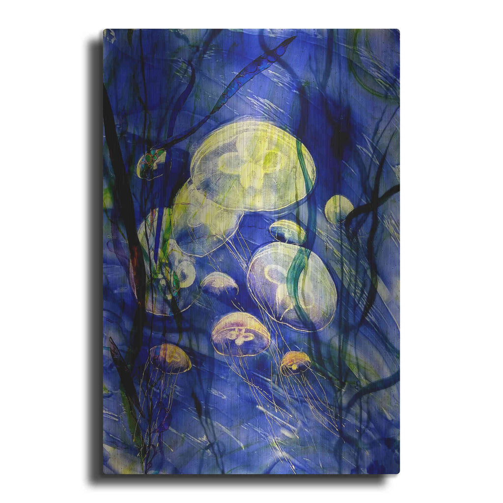 Luxe Metal Art 'Swimming With The Jellies' by Rita Shimelfarb, Metal Wall Art