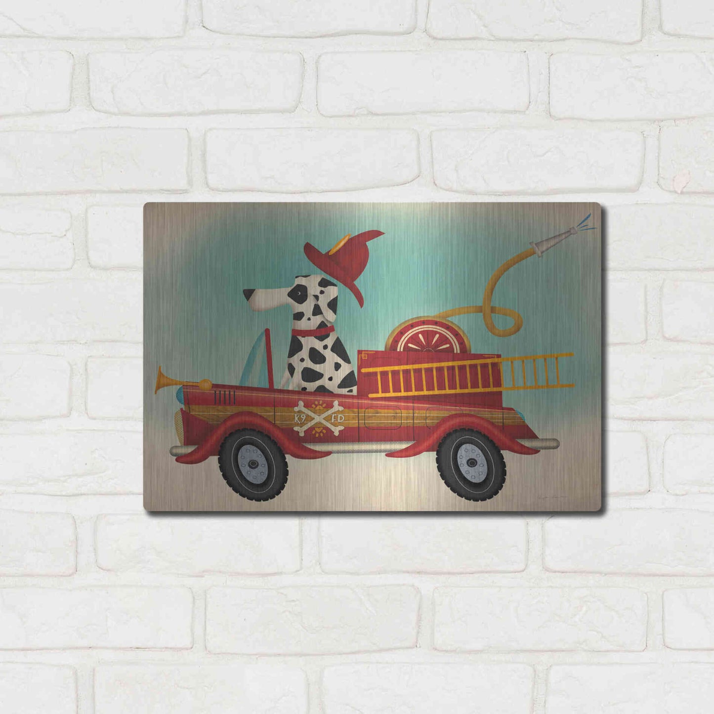 Luxe Metal Art 'K9 Fire Department' by Ryan Fowler, Metal Wall Art,16x12