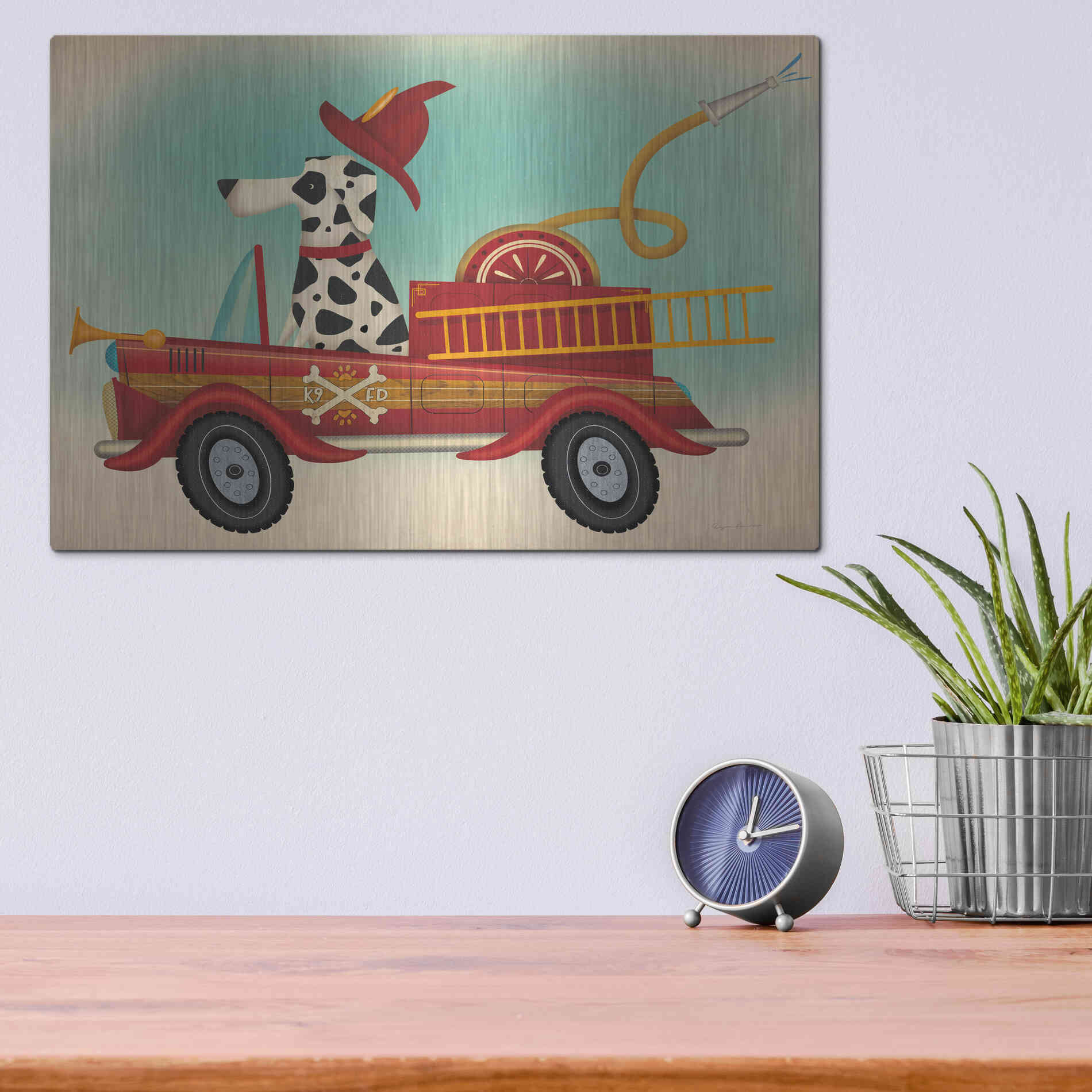 Luxe Metal Art 'K9 Fire Department' by Ryan Fowler, Metal Wall Art,16x12