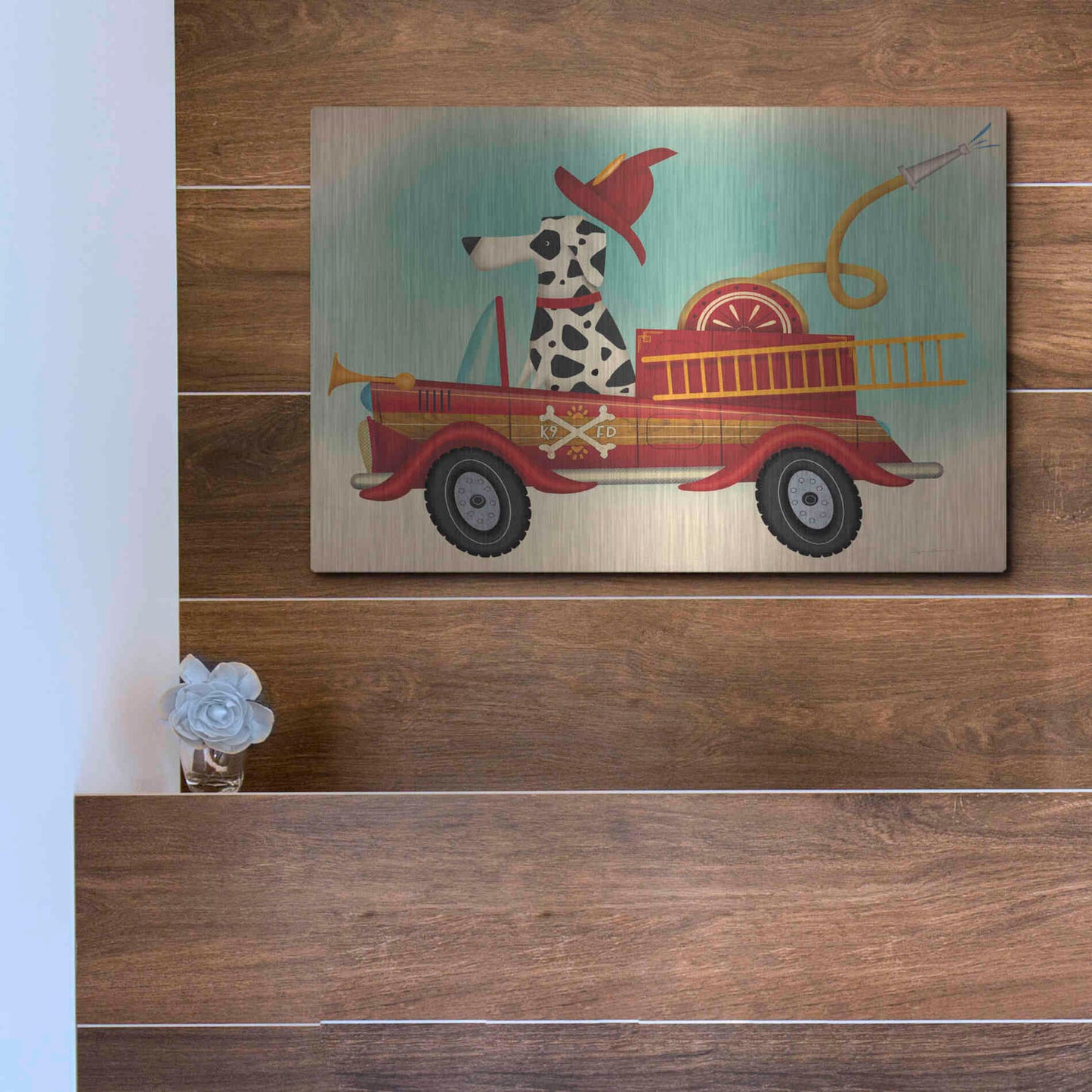 Luxe Metal Art 'K9 Fire Department' by Ryan Fowler, Metal Wall Art,16x12