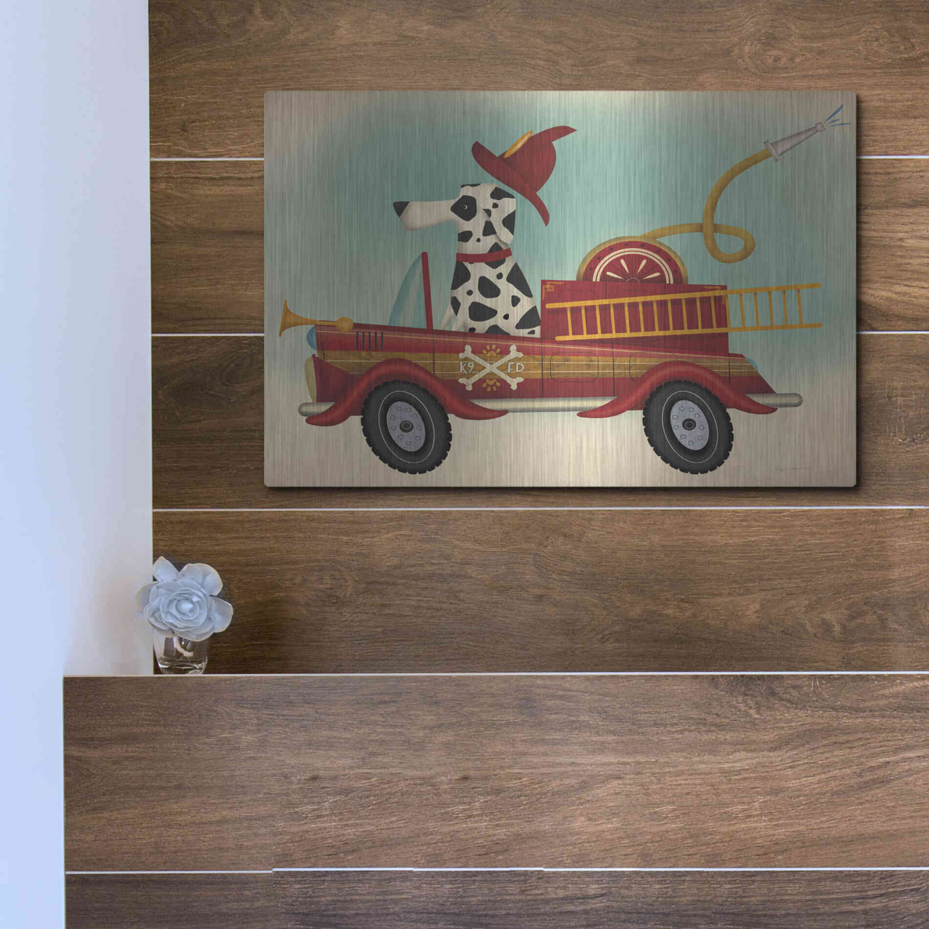 Luxe Metal Art 'K9 Fire Department' by Ryan Fowler, Metal Wall Art,16x12