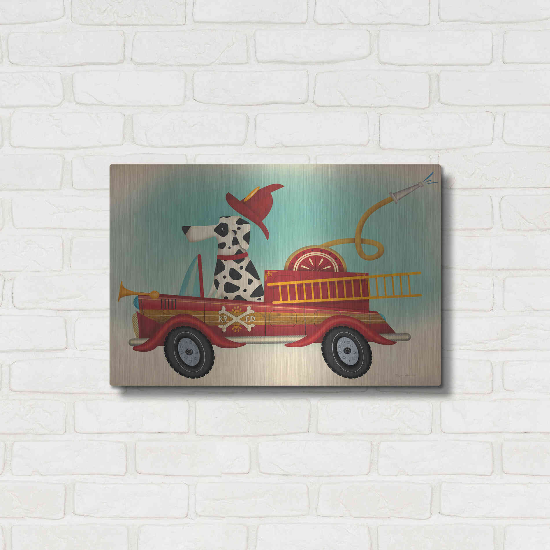 Luxe Metal Art 'K9 Fire Department' by Ryan Fowler, Metal Wall Art,24x16