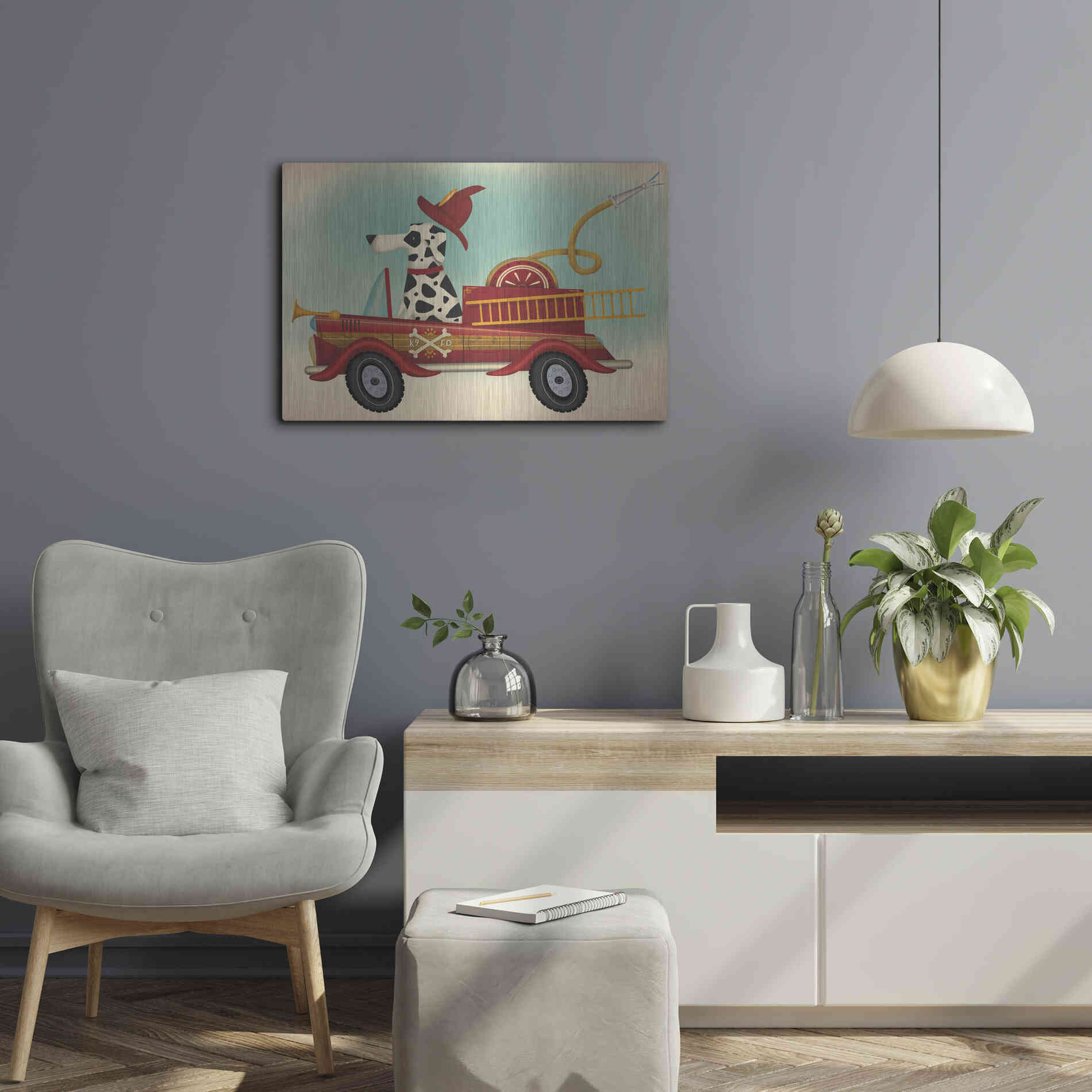 Luxe Metal Art 'K9 Fire Department' by Ryan Fowler, Metal Wall Art,24x16