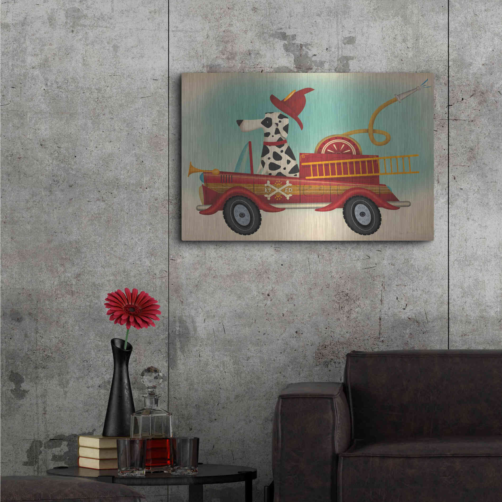 Luxe Metal Art 'K9 Fire Department' by Ryan Fowler, Metal Wall Art,36x24