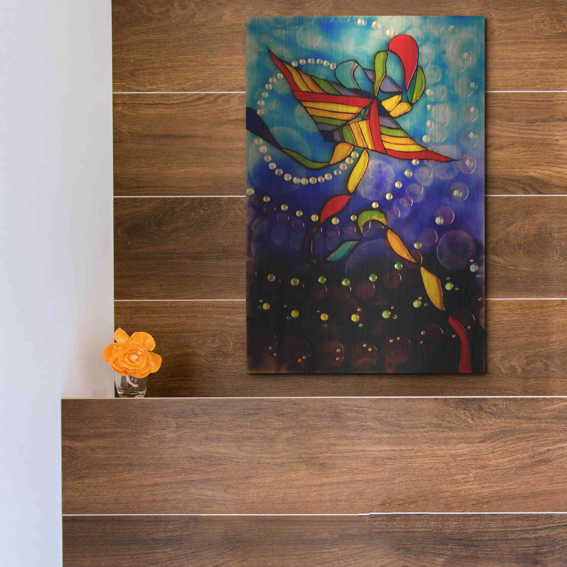 Luxe Metal Art 'Kite Reflected' by Rita Shimelfarb, Metal Wall Art,12x16