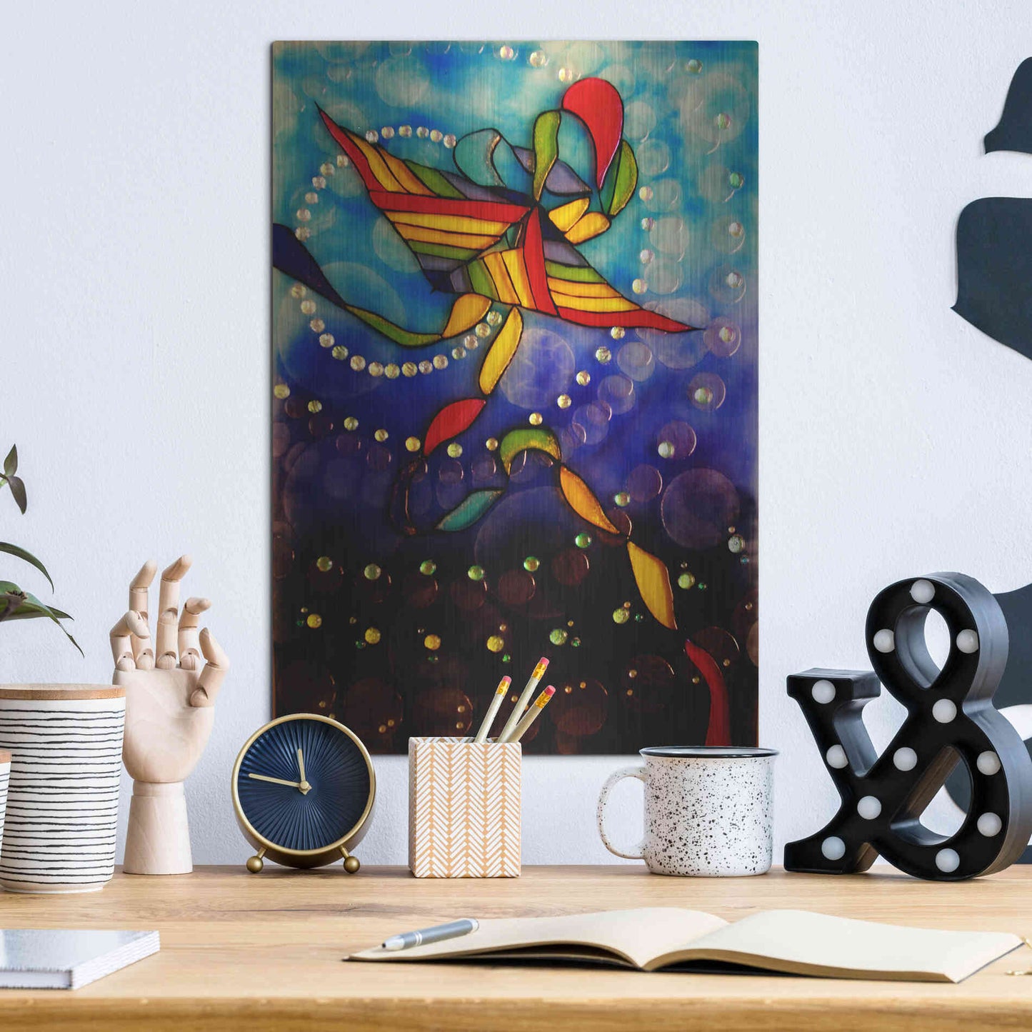 Luxe Metal Art 'Kite Reflected' by Rita Shimelfarb, Metal Wall Art,12x16