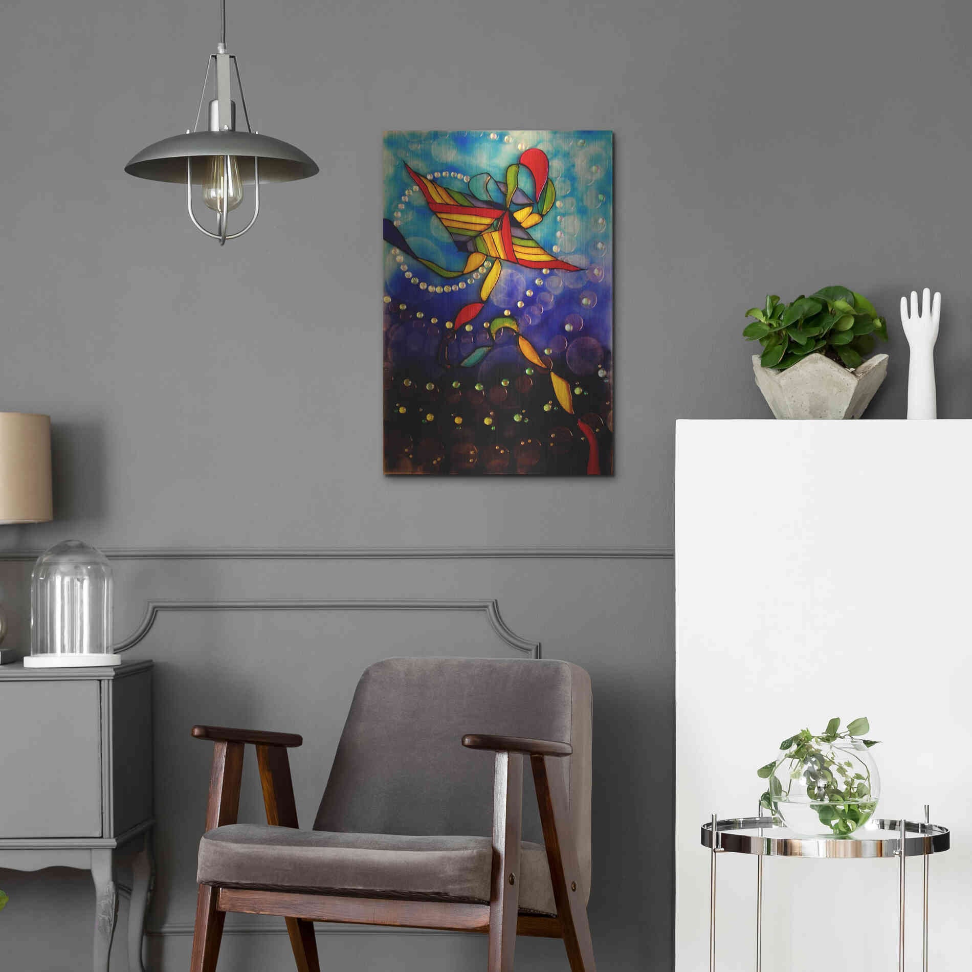 Luxe Metal Art 'Kite Reflected' by Rita Shimelfarb, Metal Wall Art,16x24