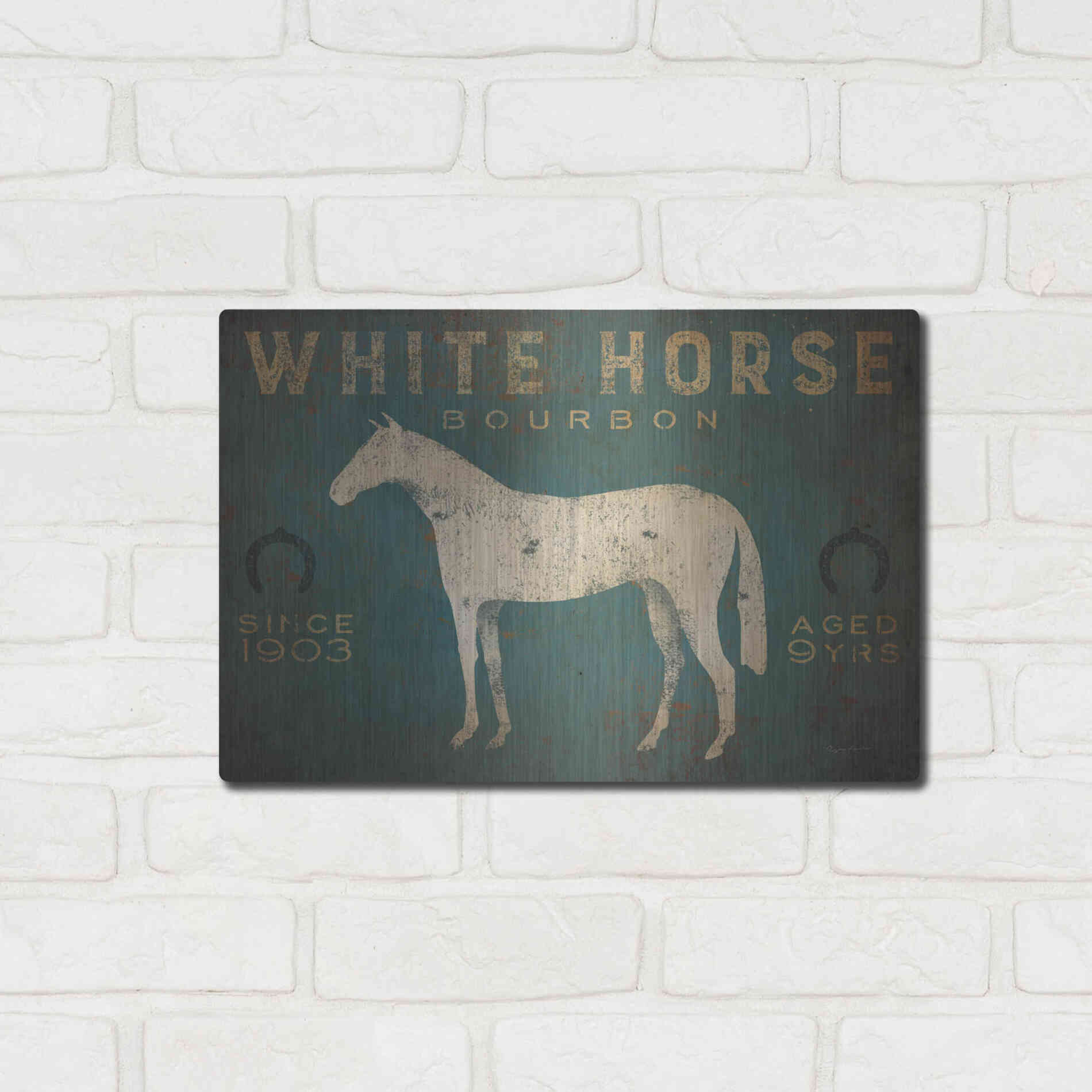 Luxe Metal Art 'White Horse No Kentucky' by Ryan Fowler, Metal Wall Art,16x12