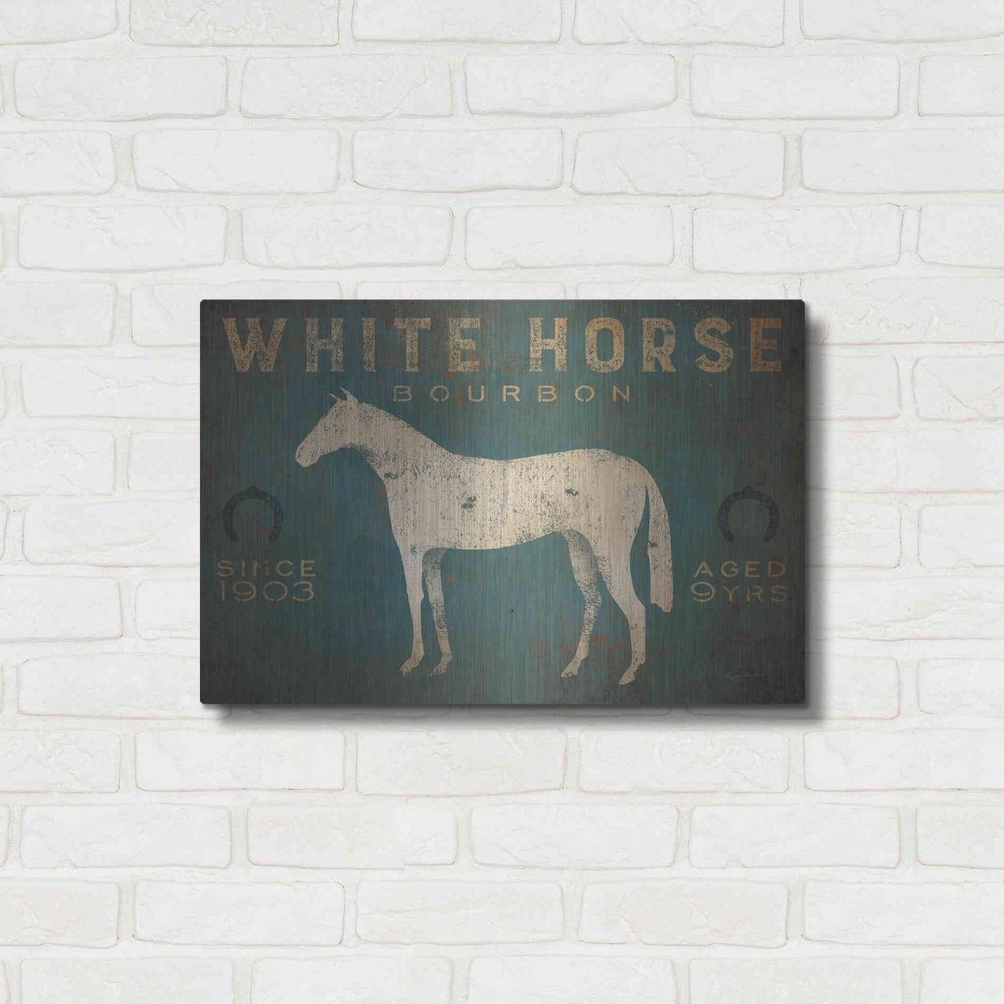 Luxe Metal Art 'White Horse No Kentucky' by Ryan Fowler, Metal Wall Art,24x16