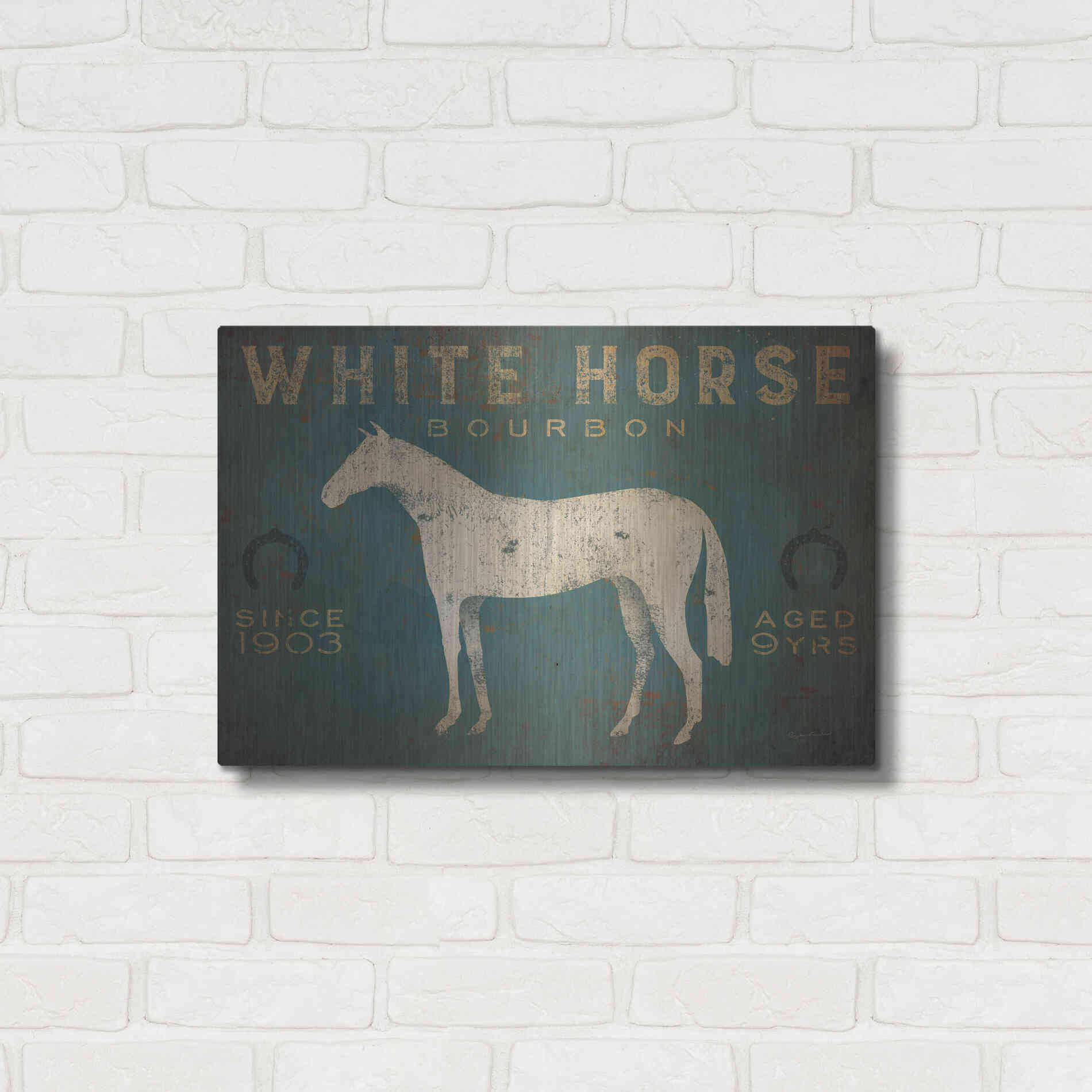 Luxe Metal Art 'White Horse No Kentucky' by Ryan Fowler, Metal Wall Art,24x16