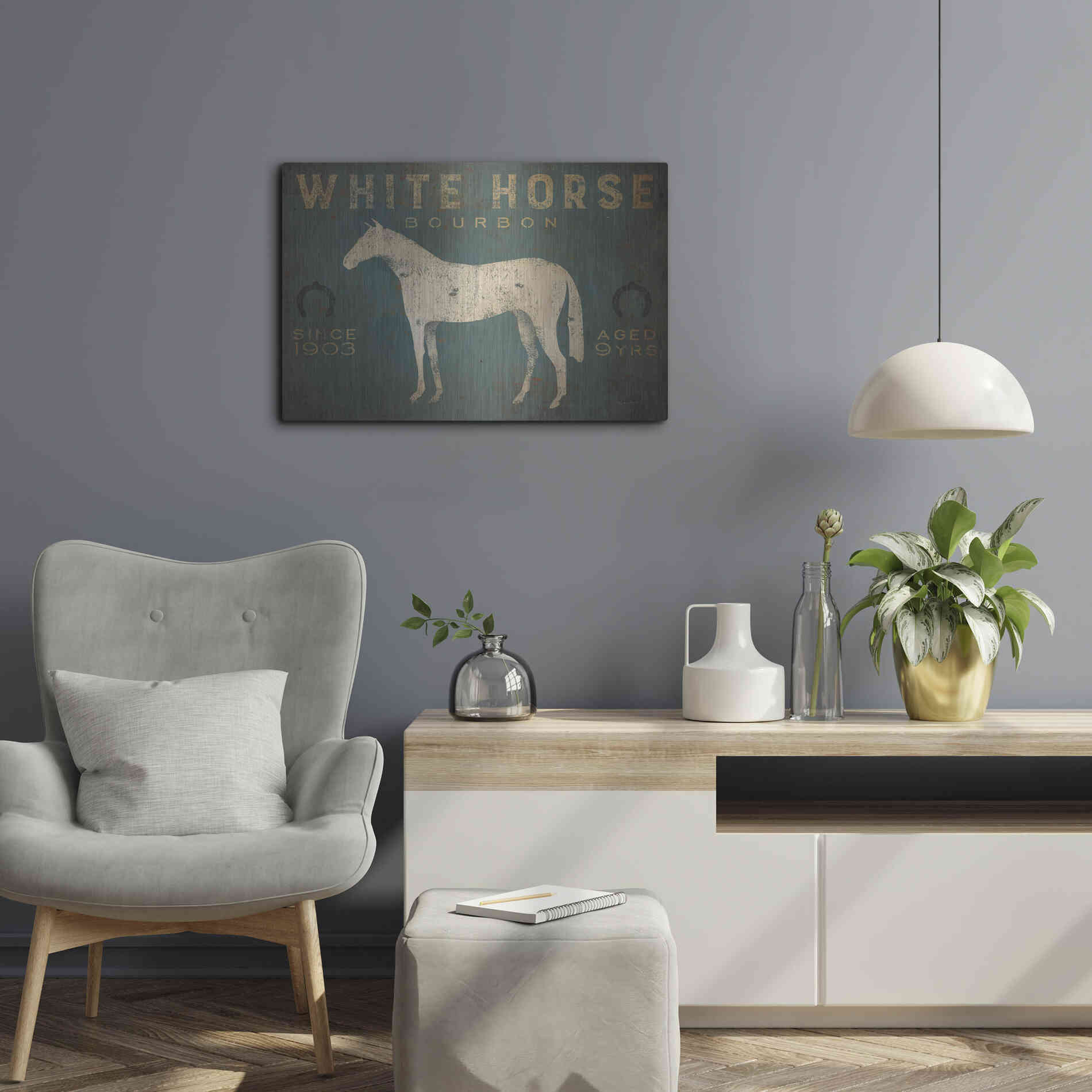 Luxe Metal Art 'White Horse No Kentucky' by Ryan Fowler, Metal Wall Art,24x16