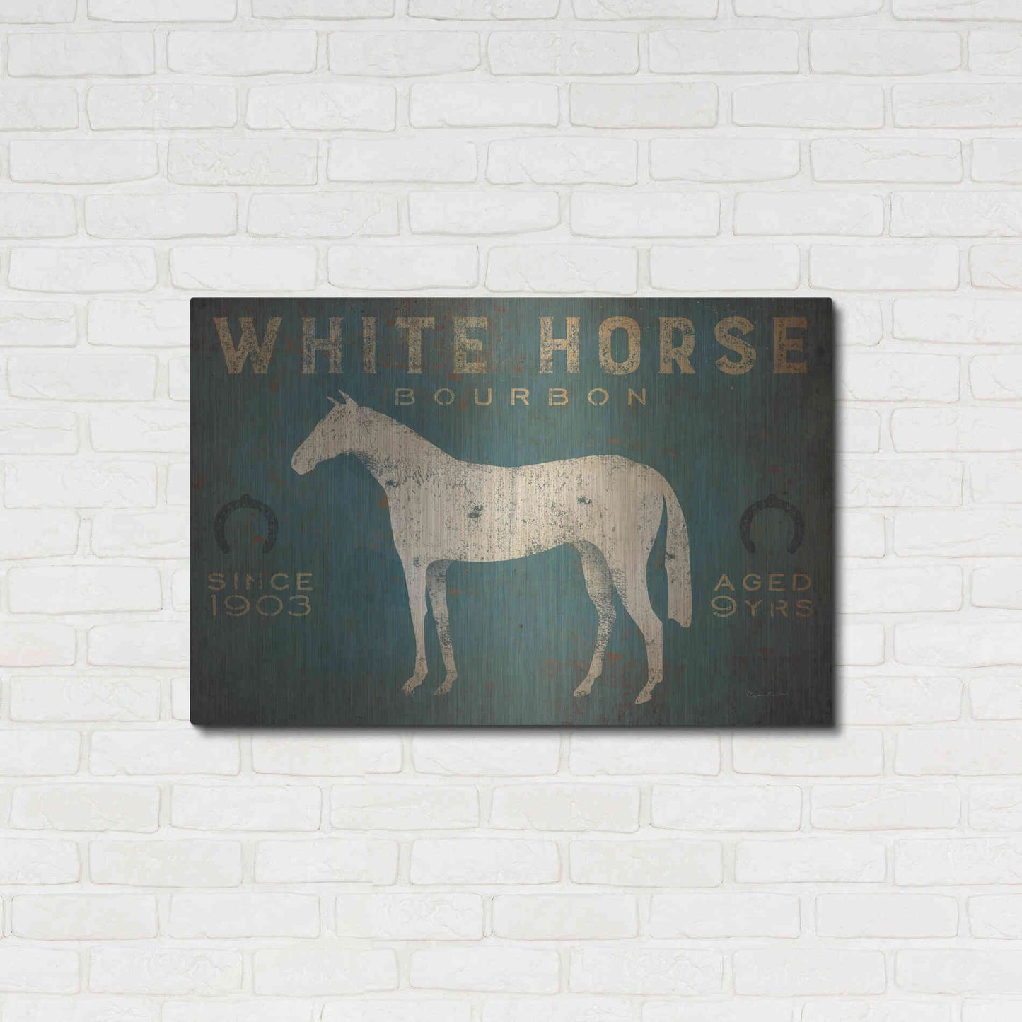 Luxe Metal Art 'White Horse No Kentucky' by Ryan Fowler, Metal Wall Art,36x24