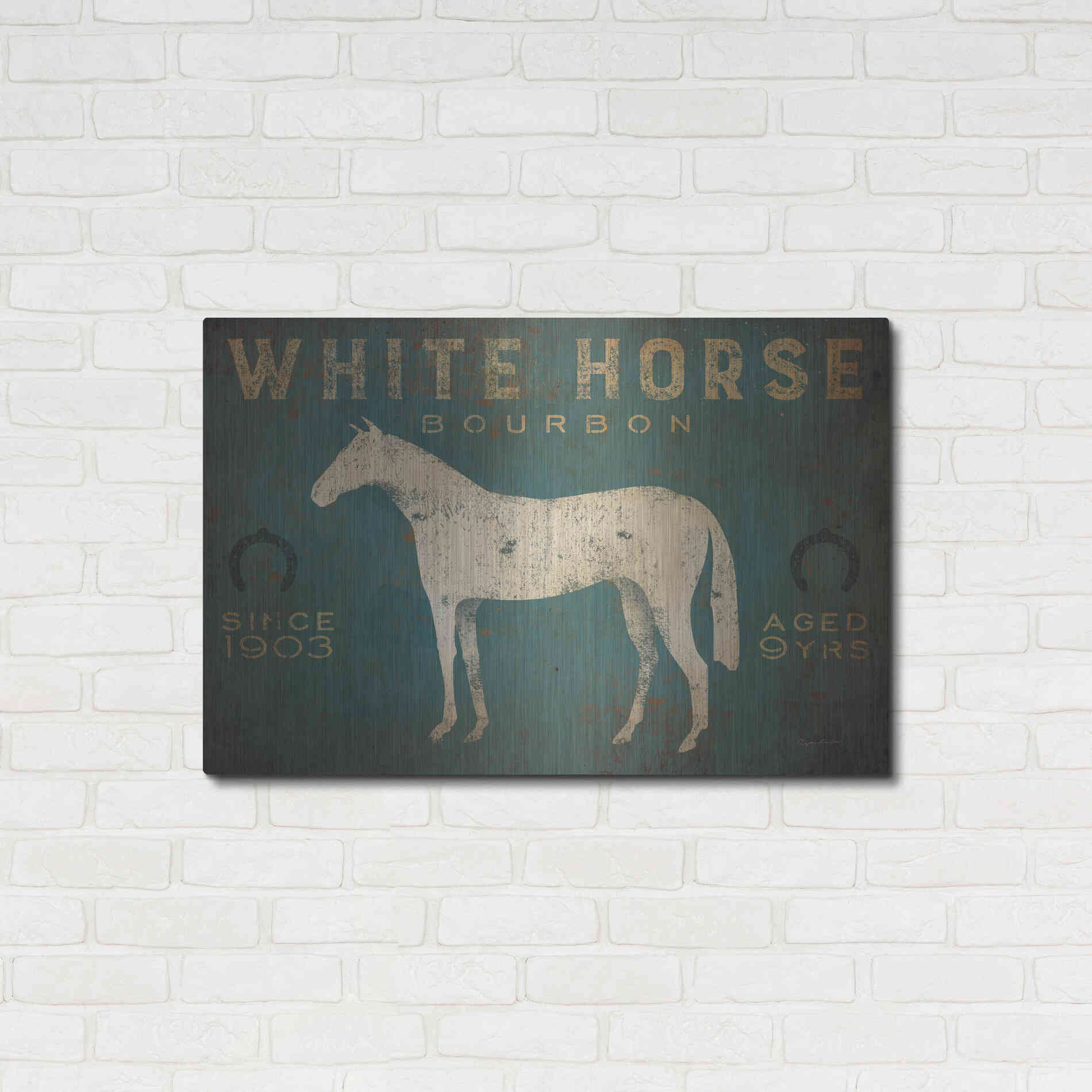 Luxe Metal Art 'White Horse No Kentucky' by Ryan Fowler, Metal Wall Art,36x24