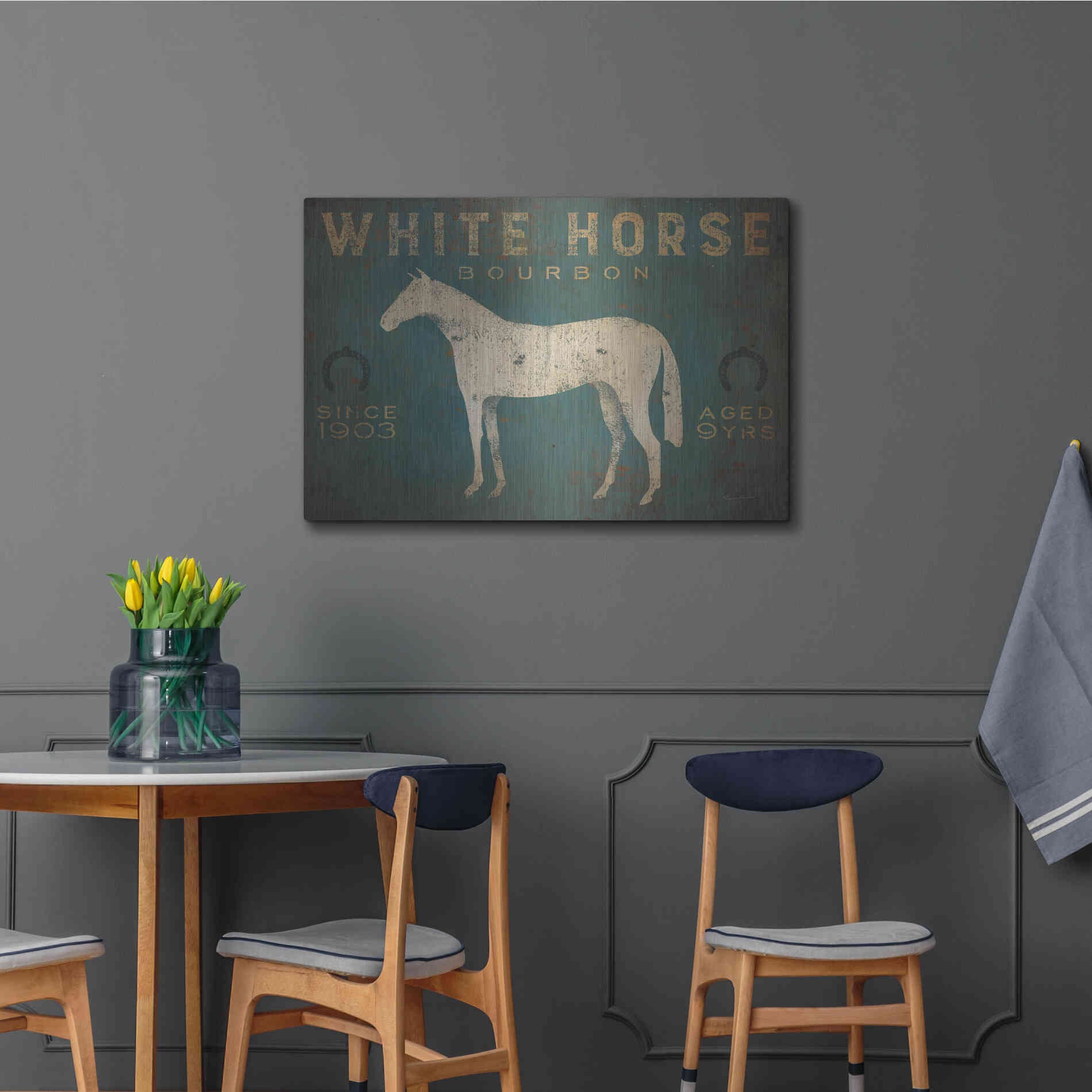 Luxe Metal Art 'White Horse No Kentucky' by Ryan Fowler, Metal Wall Art,36x24