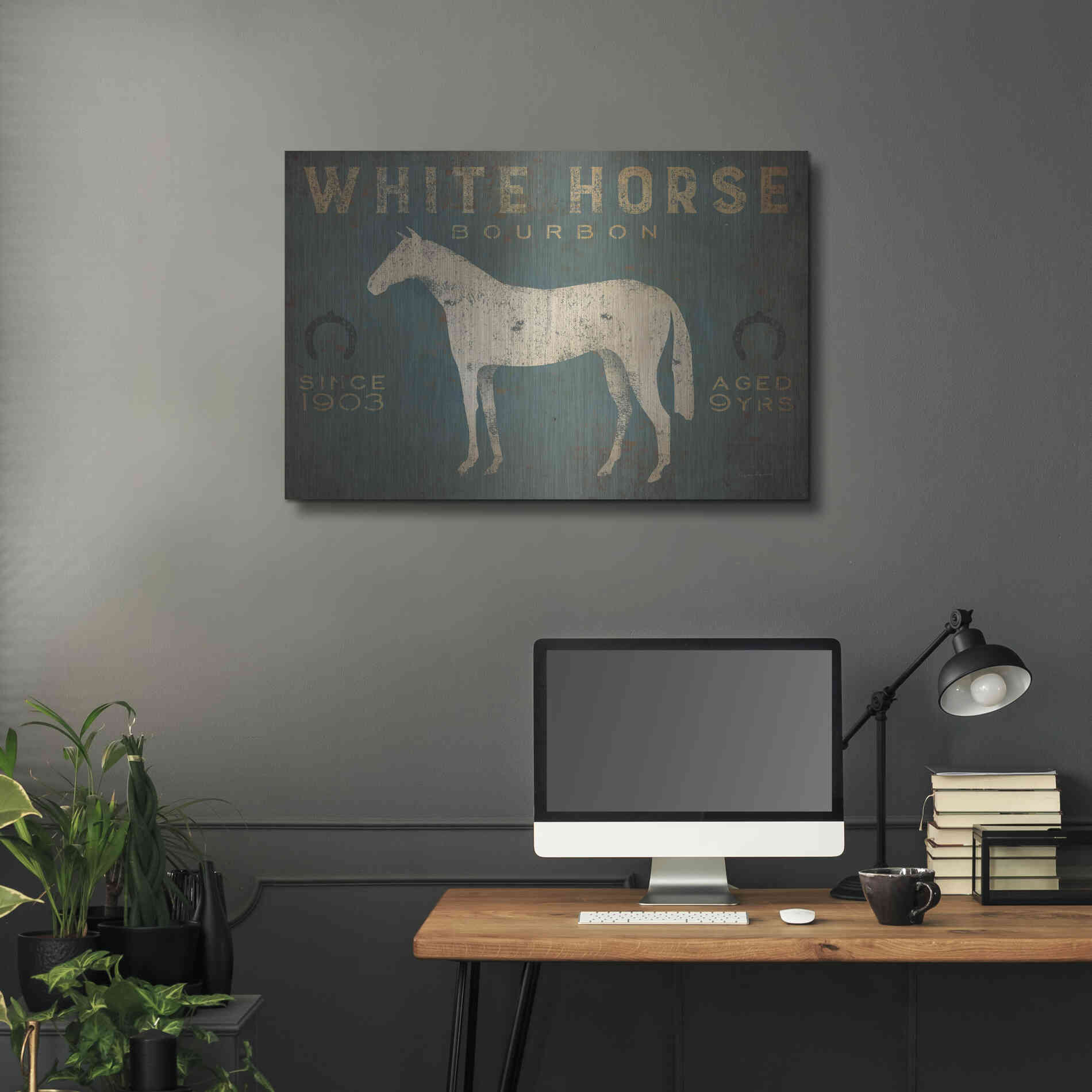 Luxe Metal Art 'White Horse No Kentucky' by Ryan Fowler, Metal Wall Art,36x24