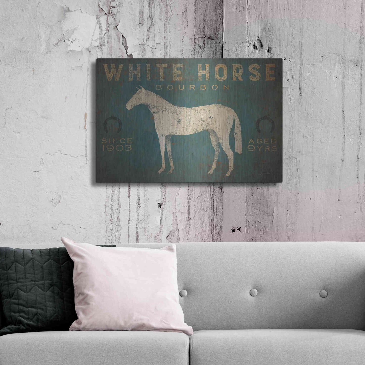 Luxe Metal Art 'White Horse No Kentucky' by Ryan Fowler, Metal Wall Art,36x24