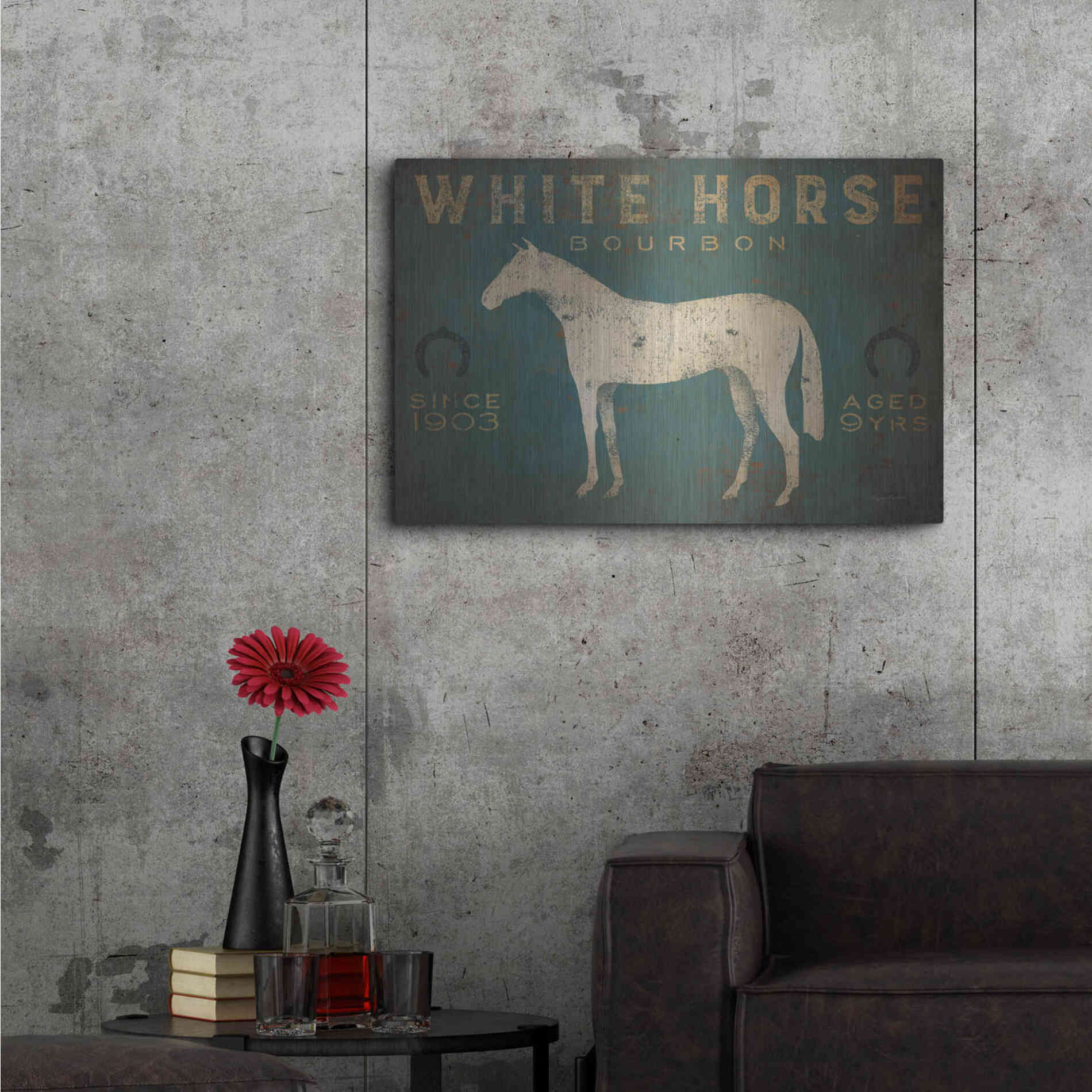 Luxe Metal Art 'White Horse No Kentucky' by Ryan Fowler, Metal Wall Art,36x24