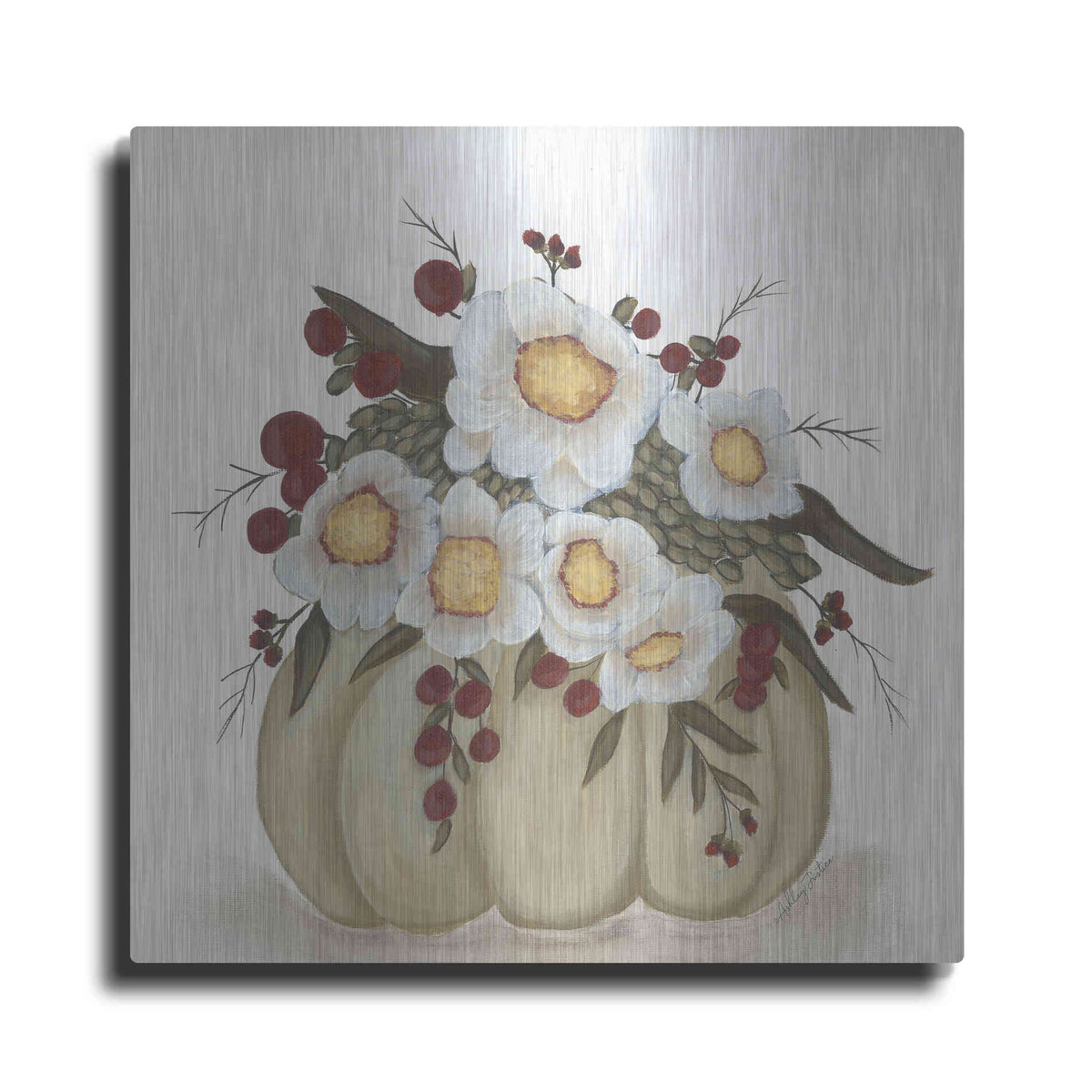 Luxe Metal Art 'Floral Pumpkin' by Ashley Justice, Metal Wall Art