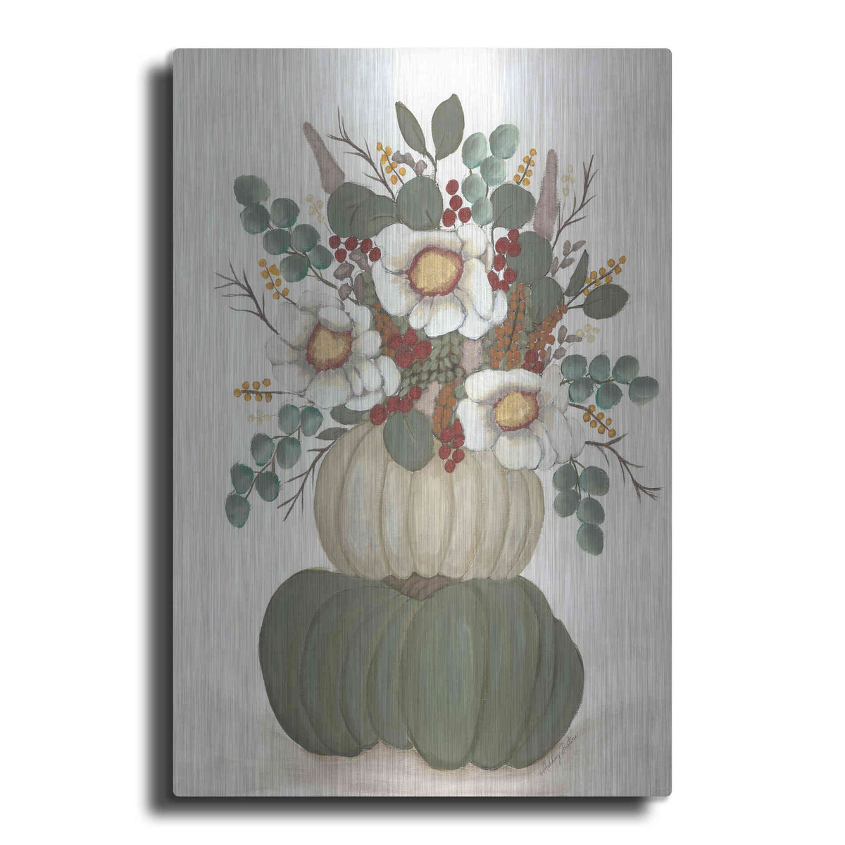 Luxe Metal Art 'Floral Pumpkin Stack' by Ashley Justice, Metal Wall Art