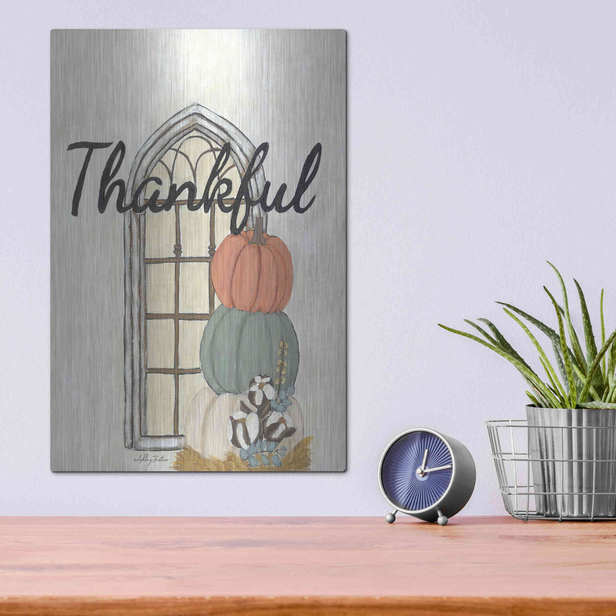 Luxe Metal Art 'Fall Thankful' by Ashley Justice, Metal Wall Art,12x16