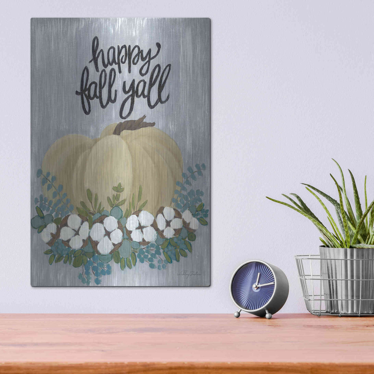 Luxe Metal Art 'Happy Fall Y'All' by Ashley Justice, Metal Wall Art,12x16
