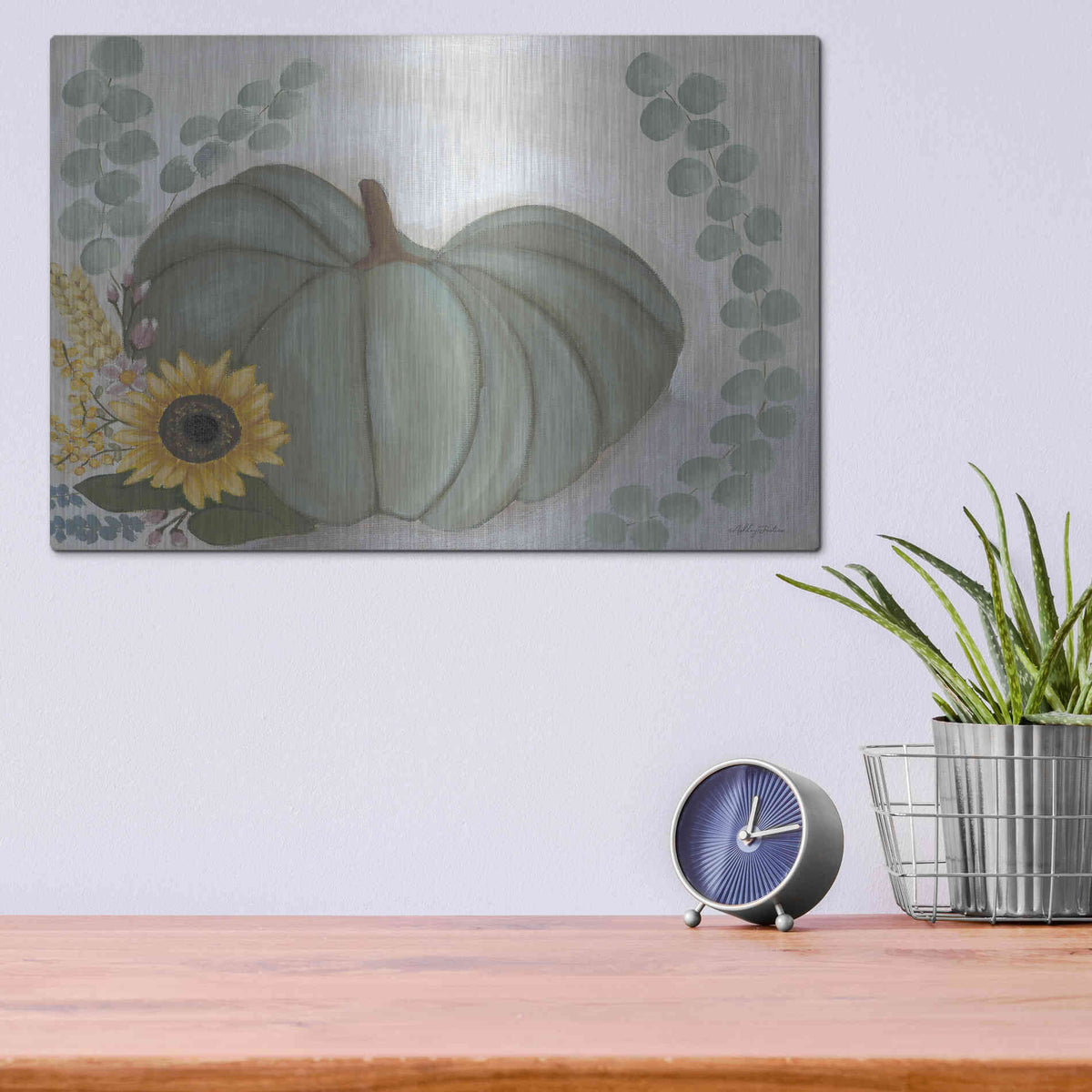 Luxe Metal Art 'Green Pumpkin' by Ashley Justice, Metal Wall Art,16x12