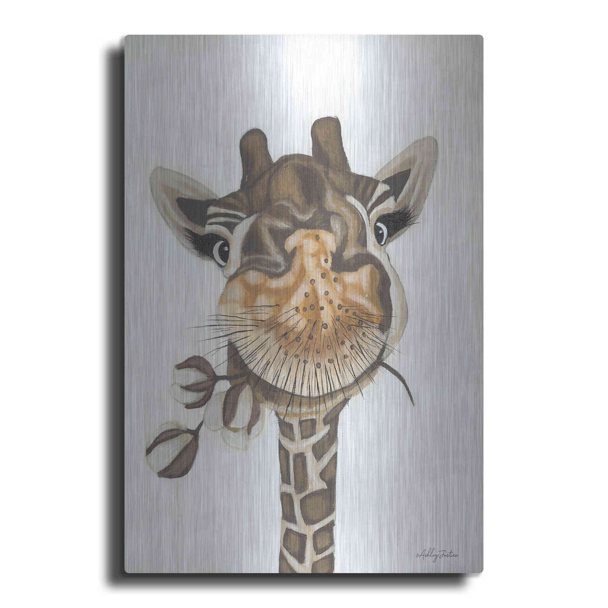 Luxe Metal Art 'Giraffe with Cotton' by Ashley Justice, Metal Wall Art
