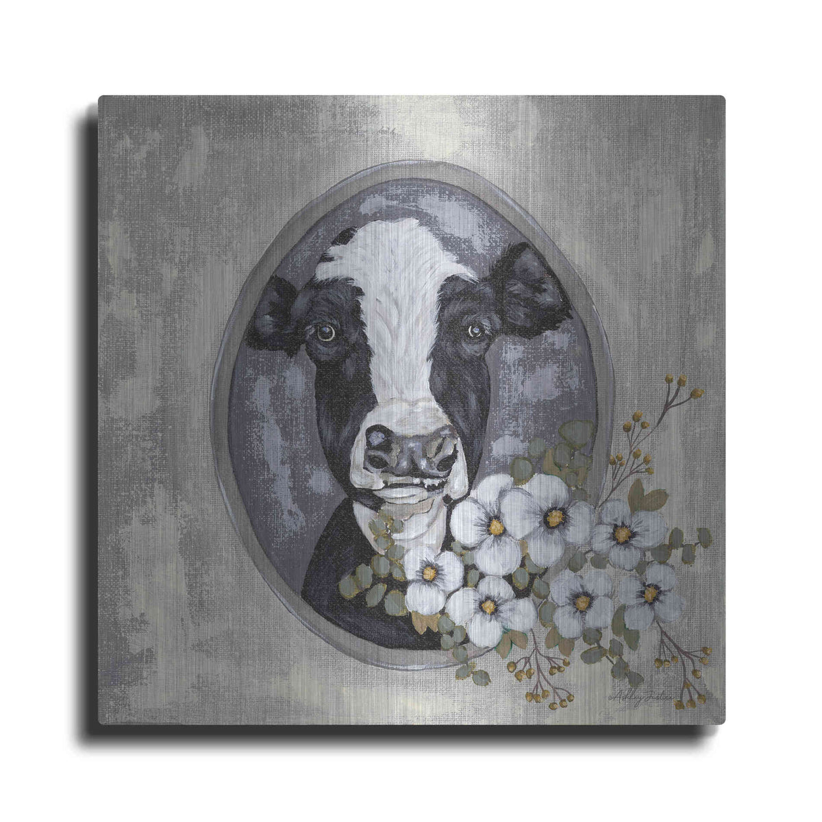 Luxe Metal Art 'Framed Cow' by Ashley Justice, Metal Wall Art