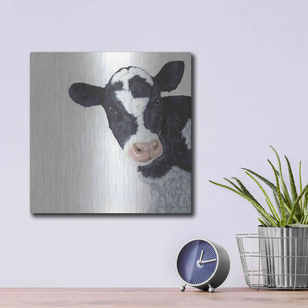 Luxe Metal Art 'Cow' by Ashley Justice, Metal Wall Art,12x12