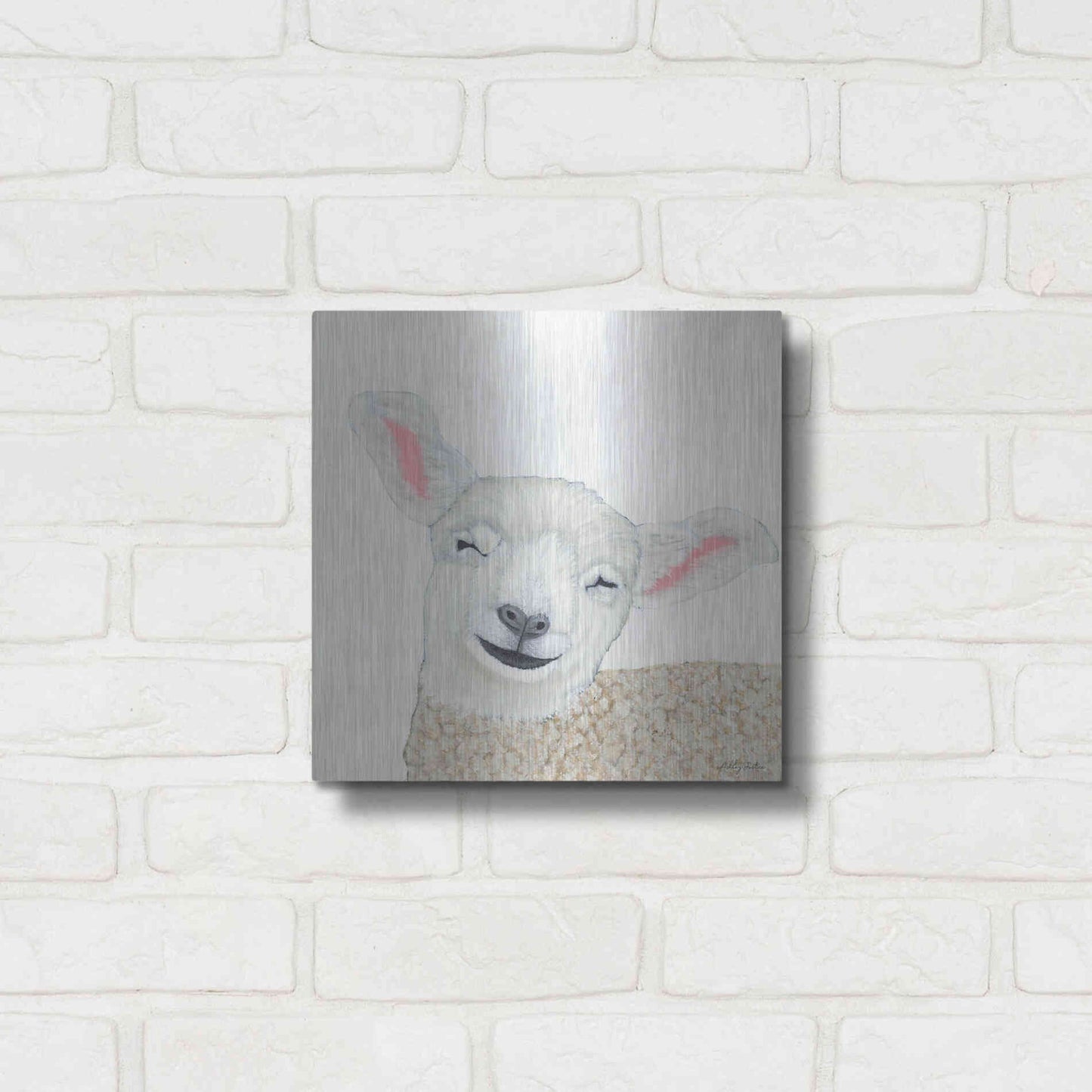 Luxe Metal Art 'Smiling Sheep' by Ashley Justice, Metal Wall Art,12x12