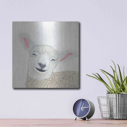 Luxe Metal Art 'Smiling Sheep' by Ashley Justice, Metal Wall Art,12x12