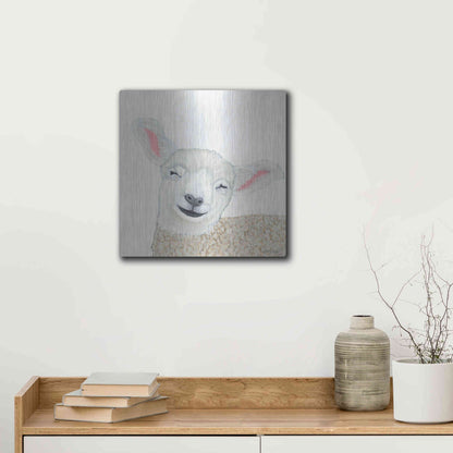 Luxe Metal Art 'Smiling Sheep' by Ashley Justice, Metal Wall Art,12x12