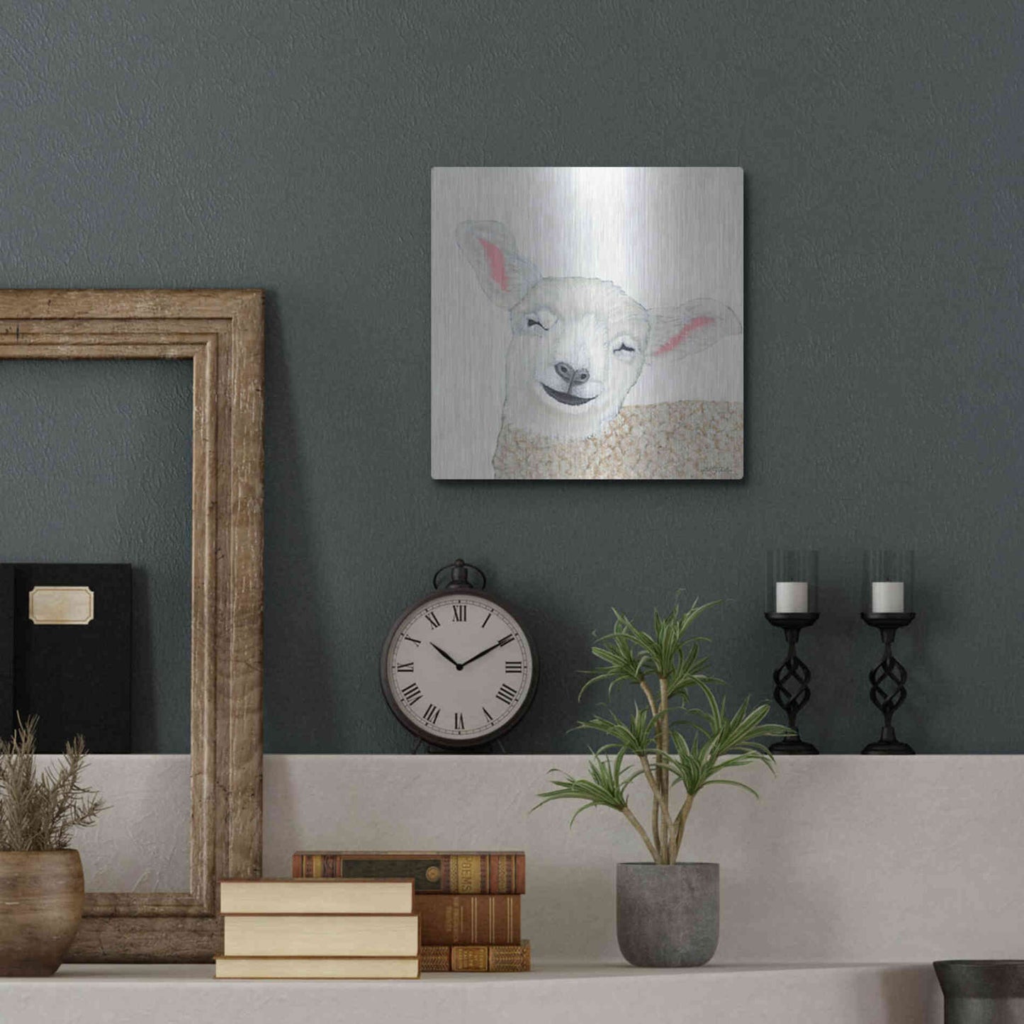 Luxe Metal Art 'Smiling Sheep' by Ashley Justice, Metal Wall Art,12x12