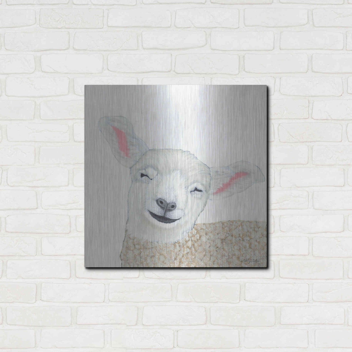 Luxe Metal Art 'Smiling Sheep' by Ashley Justice, Metal Wall Art,24x24