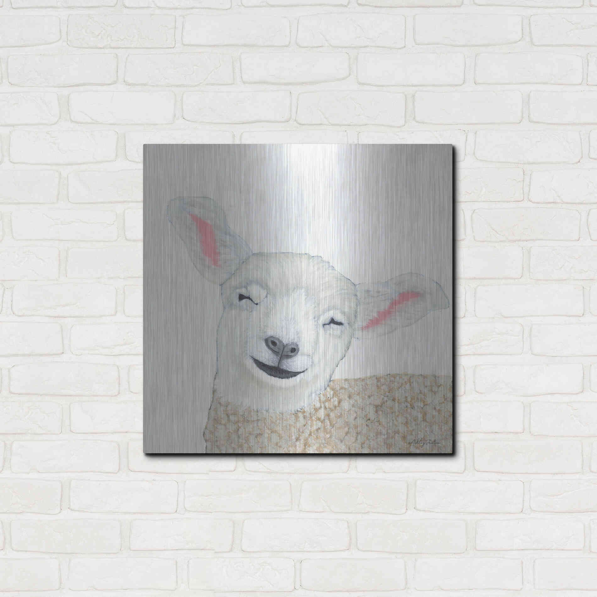 Luxe Metal Art 'Smiling Sheep' by Ashley Justice, Metal Wall Art,24x24